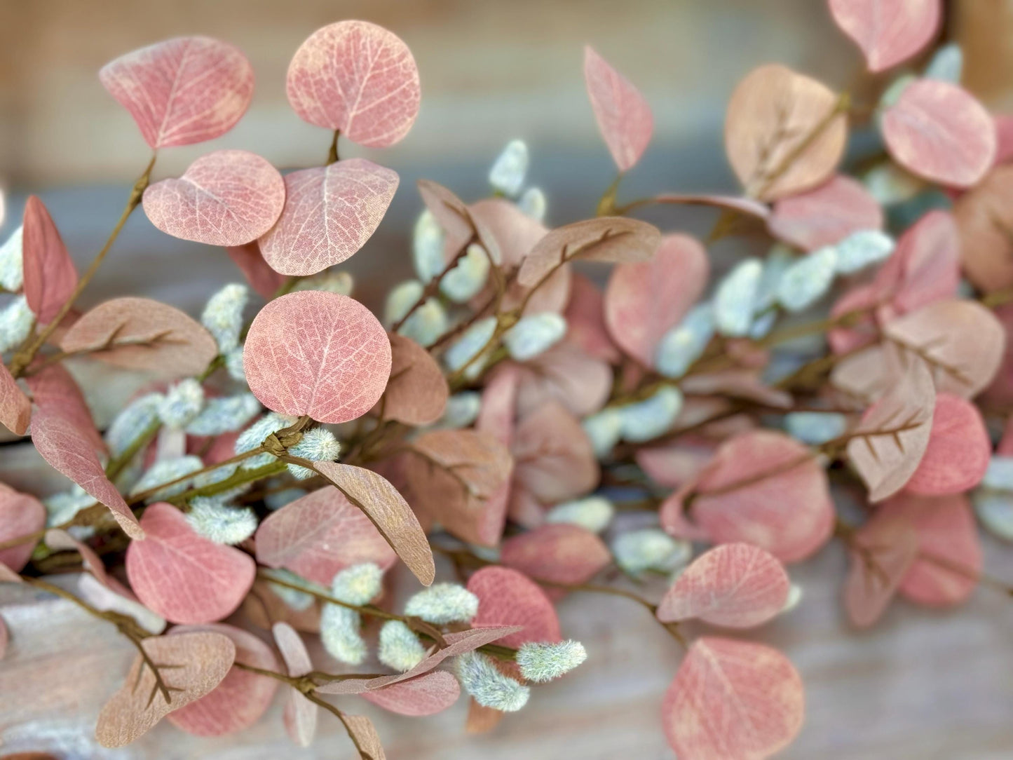 Pink Pussy Willow Garland, Pink Eucalyptus Garland for Mantle, Valentines Day Garland, Mothers Day Decor, Easter Garland