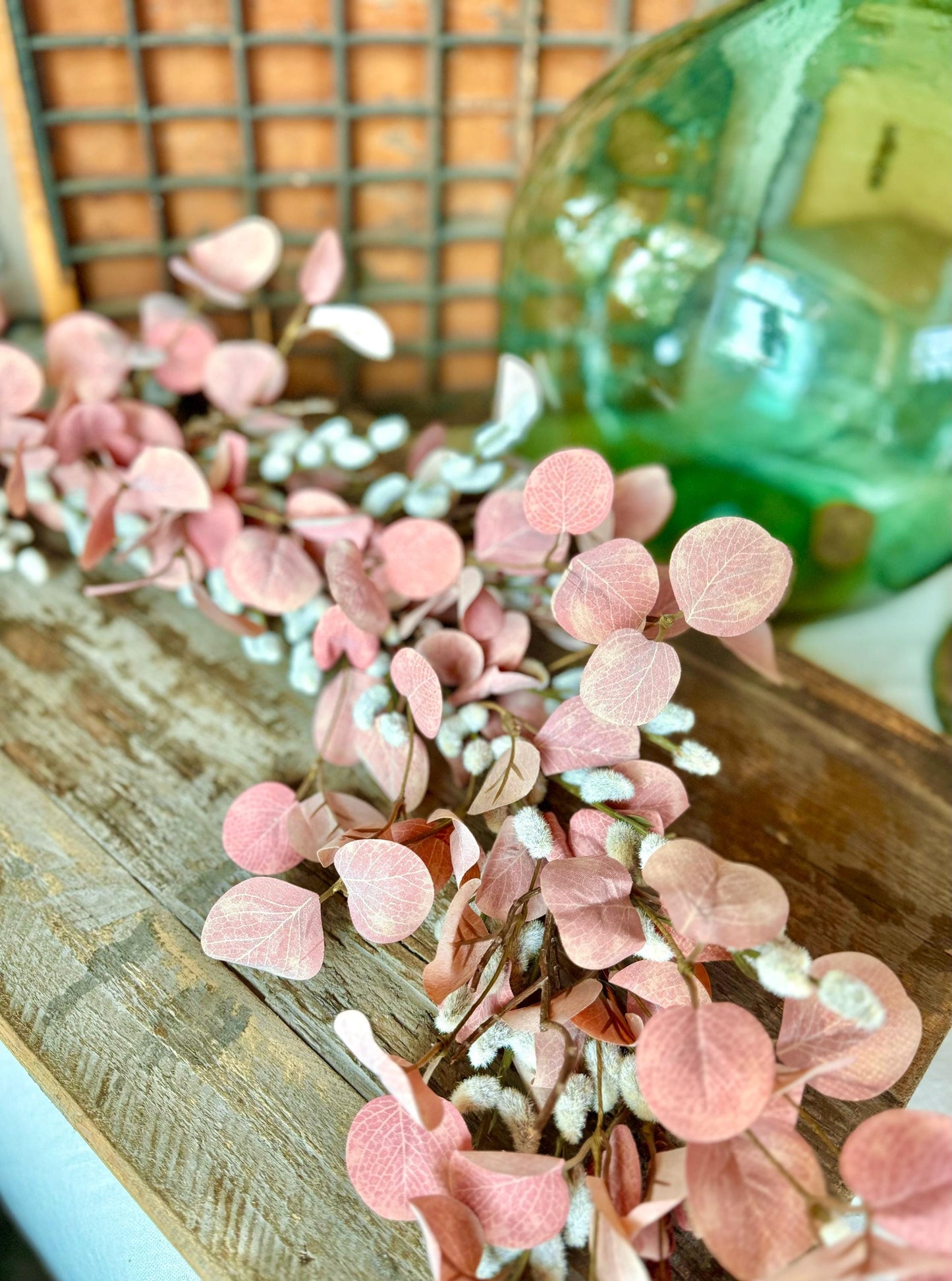 Pink Pussy Willow Garland, Pink Eucalyptus Garland for Mantle, Valentines Day Garland, Mothers Day Decor, Easter Garland