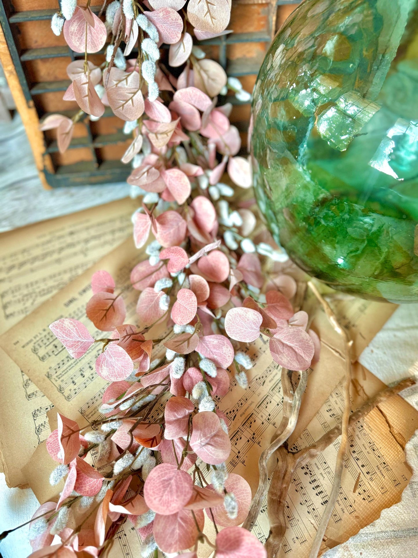 Pink Pussy Willow Garland, Pink Eucalyptus Garland for Mantle, Valentines Day Garland, Mothers Day Decor, Easter Garland