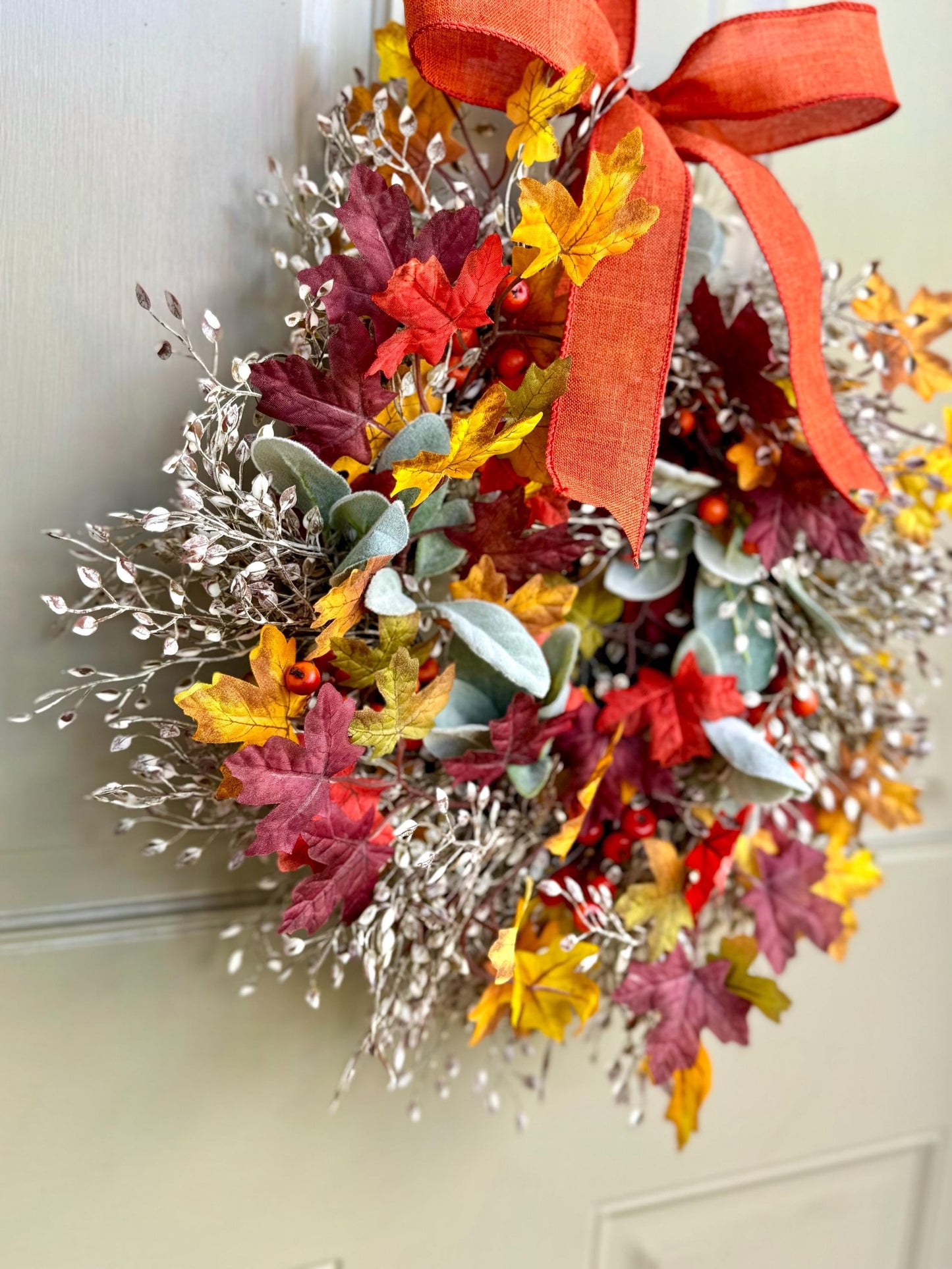 Fall Leaf Wreath, Pumpkin Candle Wreath, Autumn Pumpkin Wreath, Thanksgiving Table, Apartment Door Decor, Kitchen Cabinet Wreath