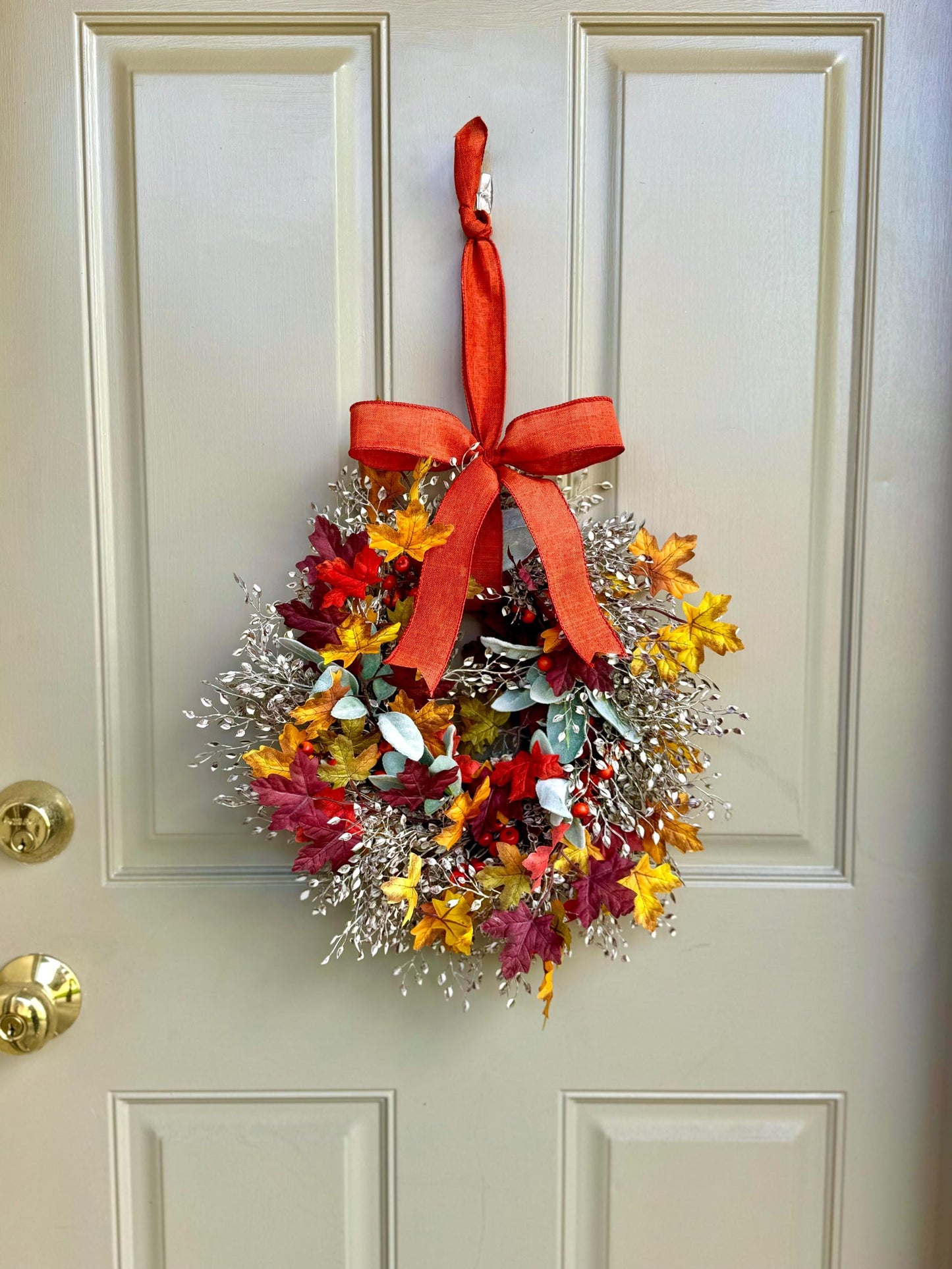 Fall Leaf Wreath, Pumpkin Candle Wreath, Autumn Pumpkin Wreath, Thanksgiving Table, Apartment Door Decor, Kitchen Cabinet Wreath