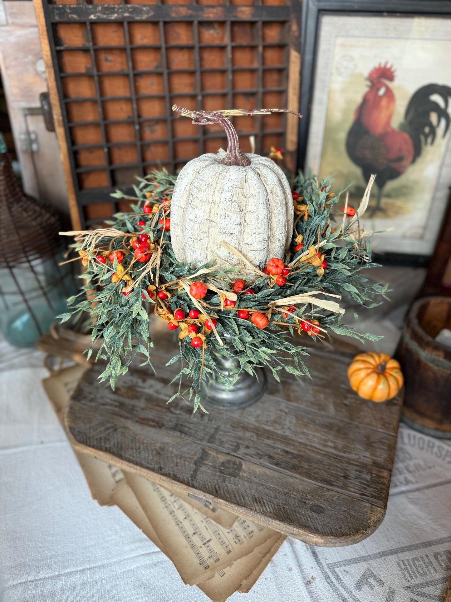 Fall Pumpkin Berry Wreath, Farmhouse Accent, Harvest Decor, Fall Candle Ring, Thanksgiving Table
