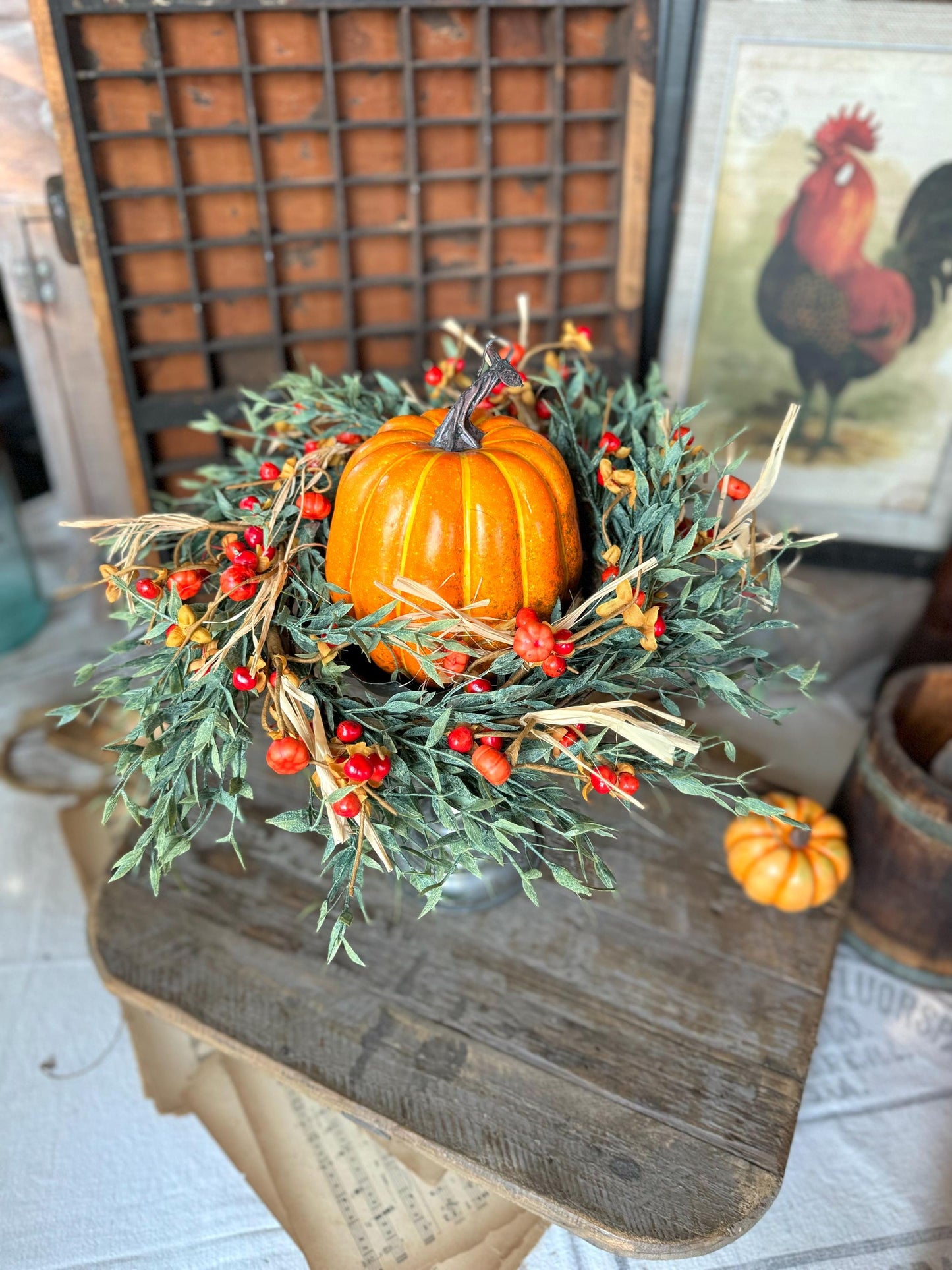 Fall Pumpkin Berry Wreath, Farmhouse Accent, Harvest Decor, Fall Candle Ring, Thanksgiving Table
