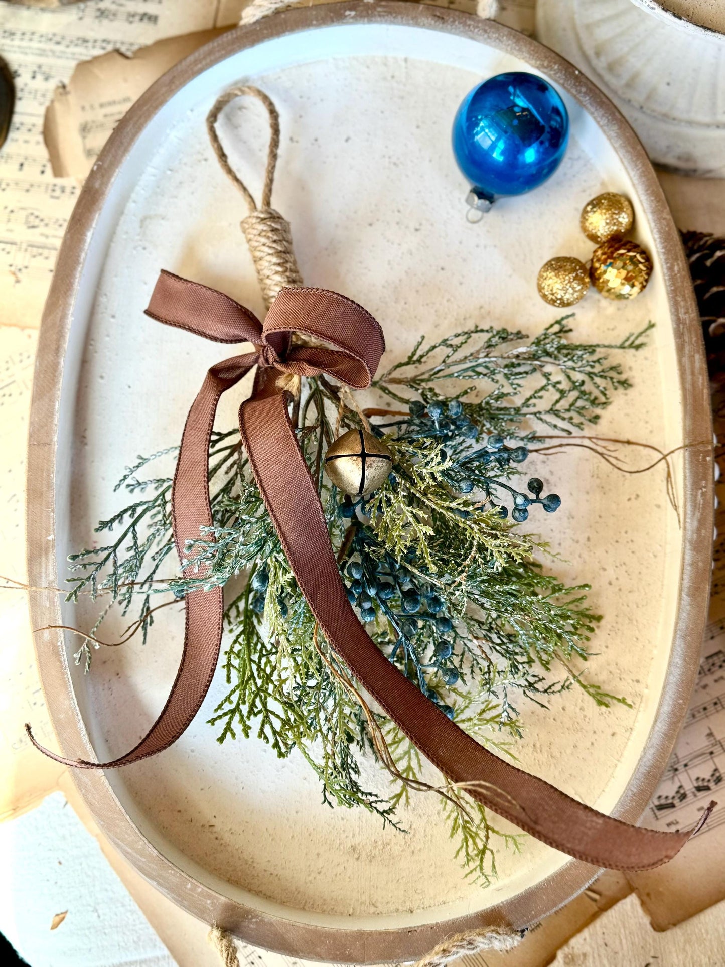 Mini Blue Juniper Swag, Winter Blue Juniper Chair Back Decor, Blue Mistletoe, Juniper Pine Swag, Kitchen Cabinet Decor