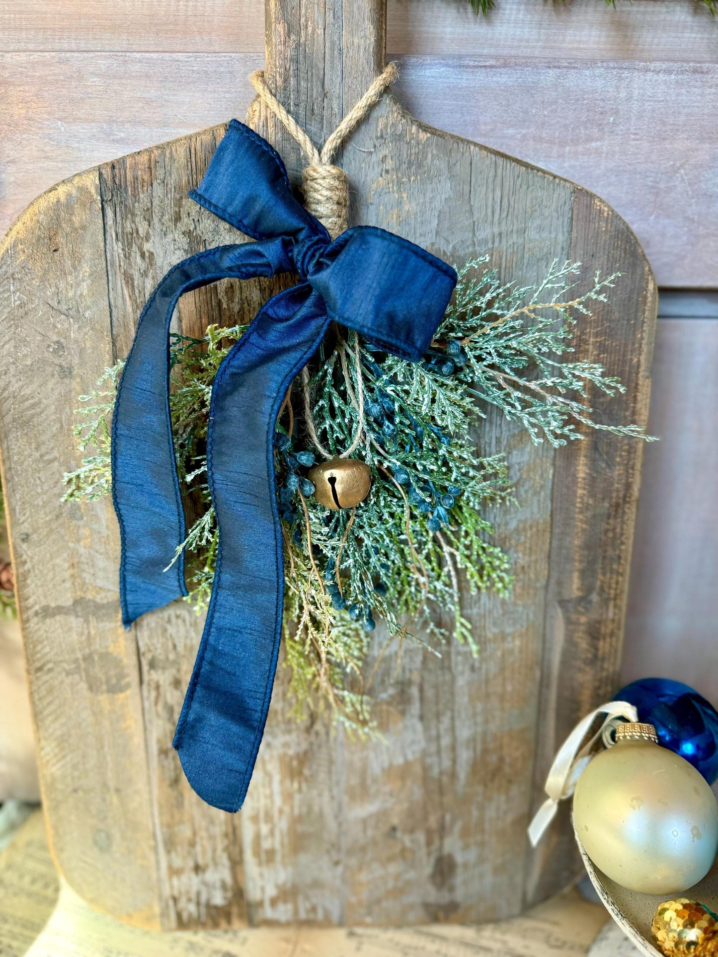 Mini Blue Juniper Swag, Winter Blue Juniper Chair Back Decor, Blue Mistletoe, Juniper Pine Swag, Kitchen Cabinet Decor