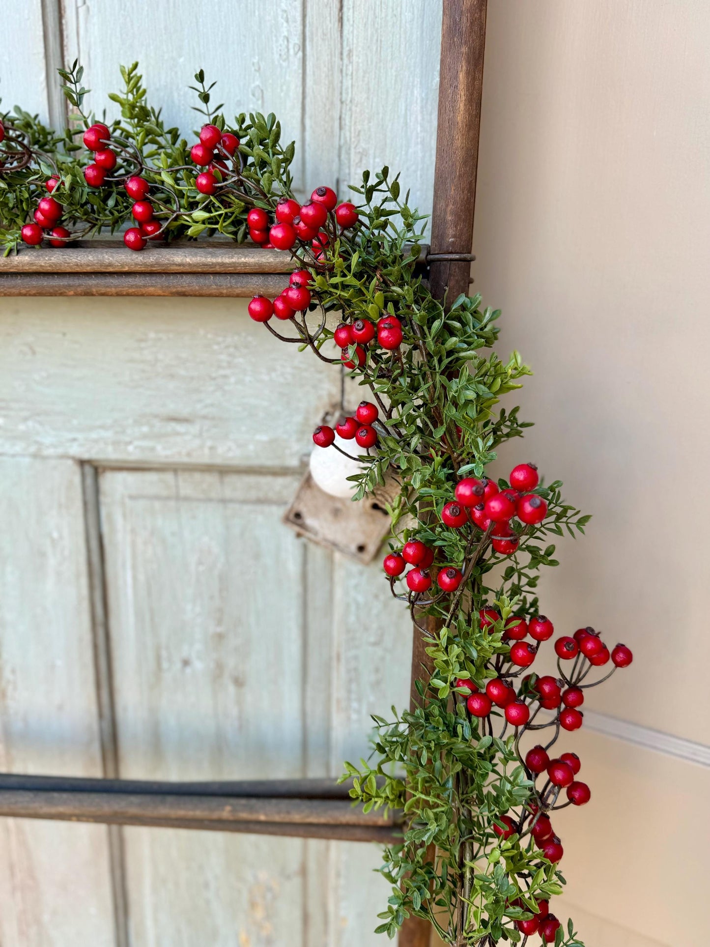 Christmas Boxwood Berry Garland, Christmas Garland, Fireplace Mantle Decor, Kitchen Cabinets Decorations, Tablescape, Dining Room Table