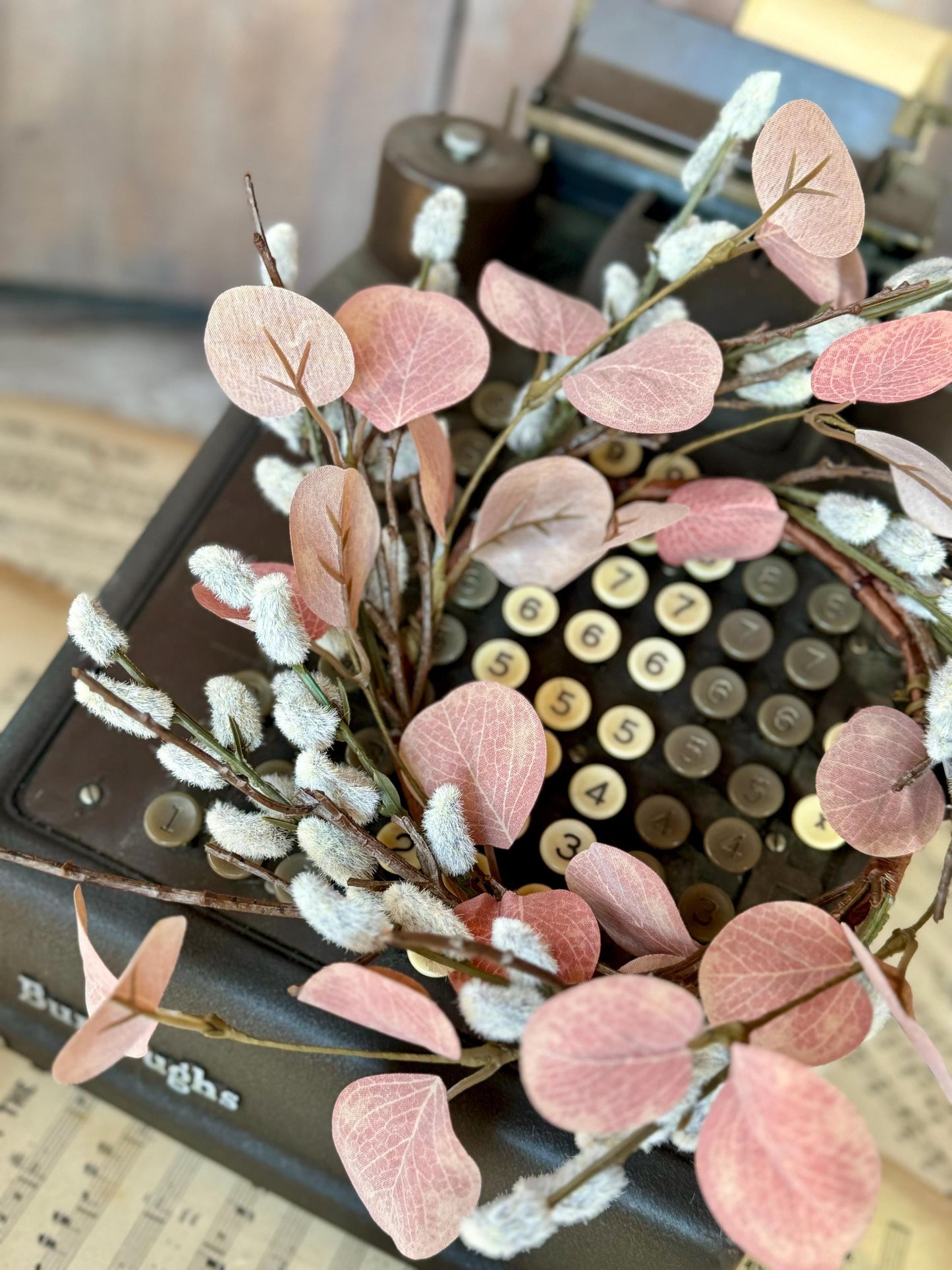 NEW 2025 Mini Pussy Willow Wreath, Pink Candle Wreath, Valentines Day Wreath, Pink Mothers Day Gift, Window Wreath, Mini Wreath
