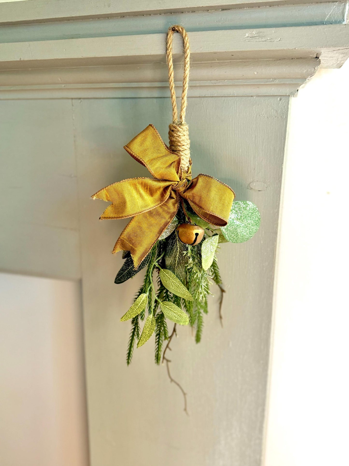 Luxe Gold Mini Christmas Swag with Bells, Mini Lantern Swag, Kitchen Cabinet Decor