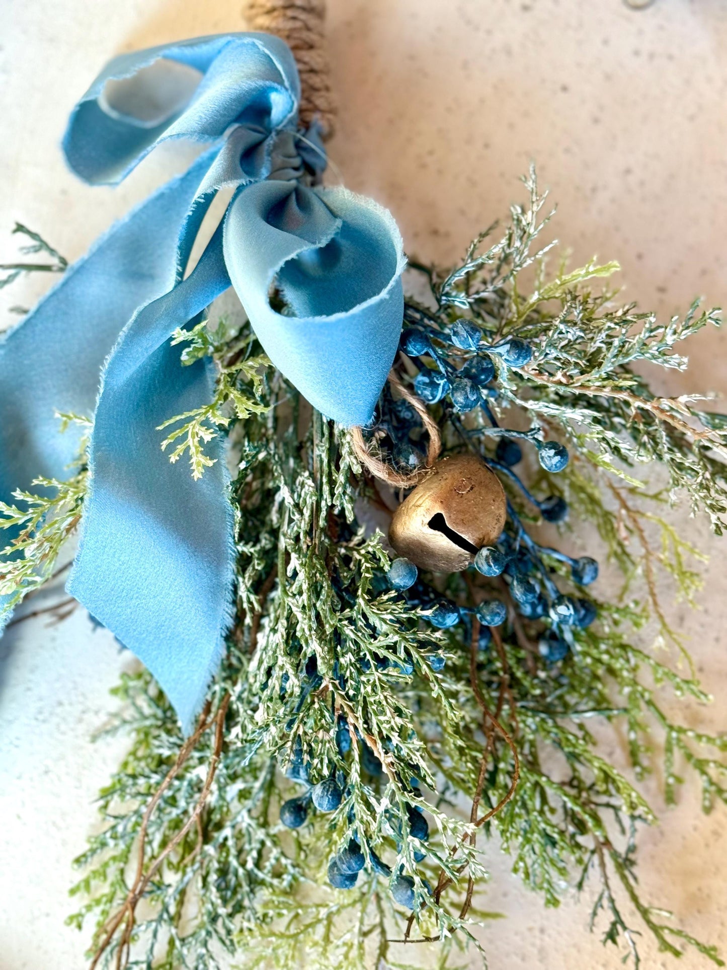 Mini Blue Juniper Swag, Winter Blue Juniper Chair Back Decor, Blue Mistletoe, Juniper Pine Swag, Kitchen Cabinet Decor