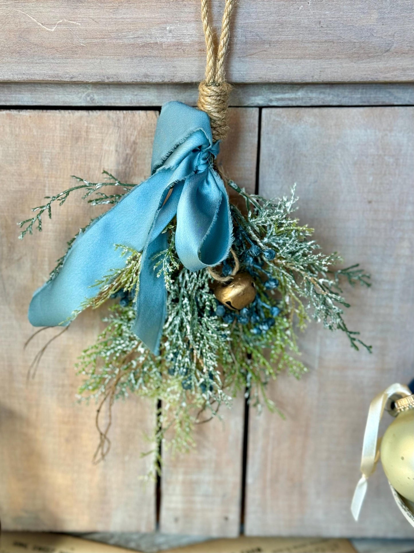 Mini Blue Juniper Swag, Winter Blue Juniper Chair Back Decor, Blue Mistletoe, Juniper Pine Swag, Kitchen Cabinet Decor