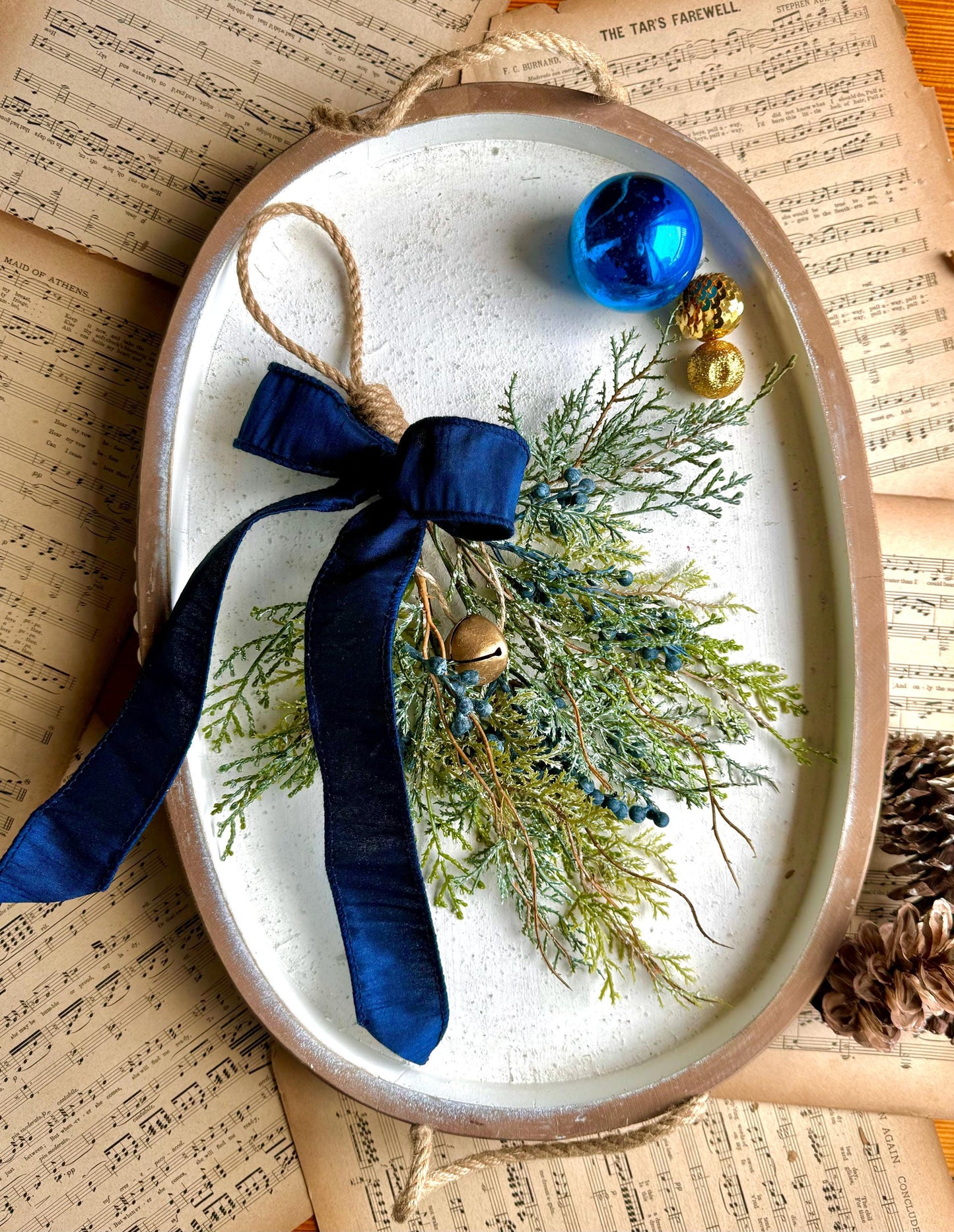 Mini Blue Juniper Swag, Winter Blue Juniper Chair Back Decor, Blue Mistletoe, Juniper Pine Swag, Kitchen Cabinet Decor
