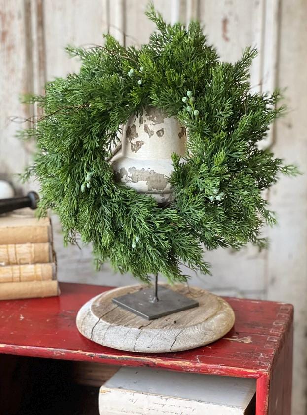 Cedar Christmas Wreath, Real Touch Pine Wreath, Apartment Wreath, Kitchen Cabinet Decor, Accent Wreath