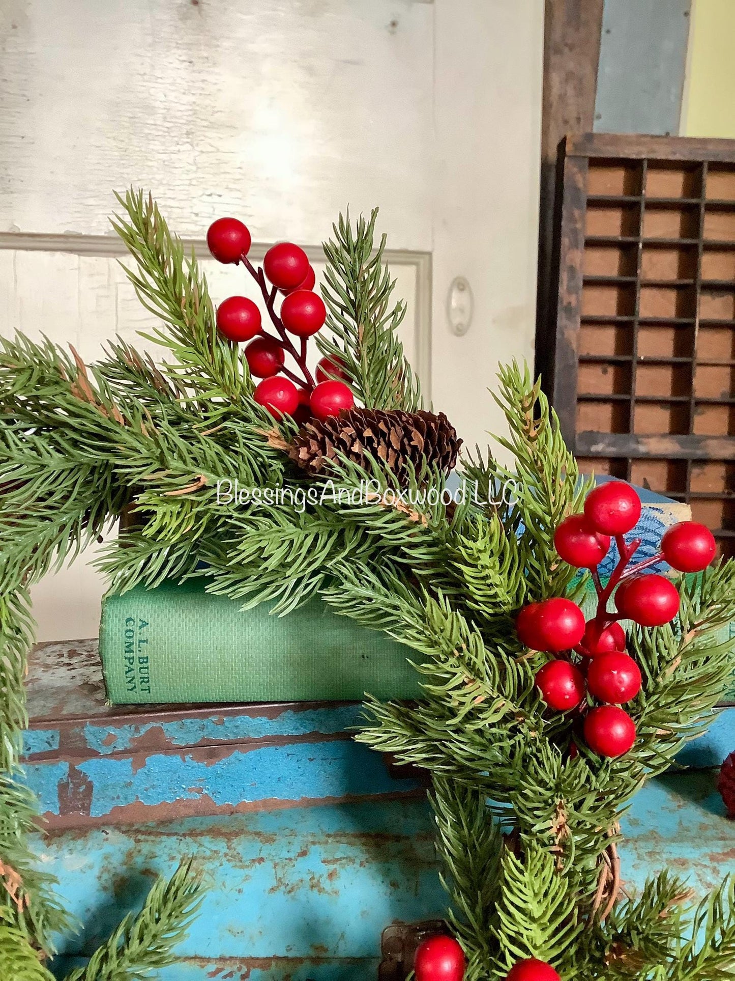 Spruce Pine and Berry Candle Wreaths, Pine Berry Christmas Candle Wreath, Kitchen Cabinet Wreath