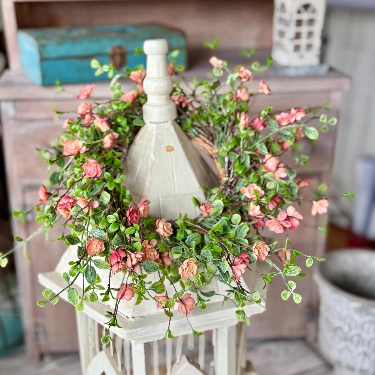 Spring Candle Wreath, Pink Vine Wreath, Summer Wreath, Pink Mini Wreath, Mothers Day Gift, Easter Decor