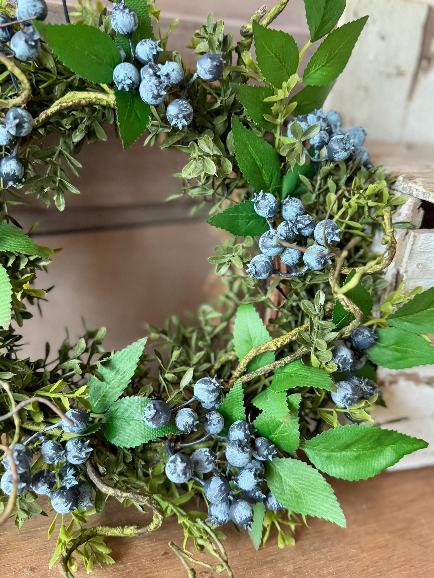 Blueberry and Boxwood Wreath, Farmhouse Berry Boxwood Wreath, Spring Summer Decor, Kitchen Cabinets, Camper Decor, Blue Kitchen, Blue Wreath