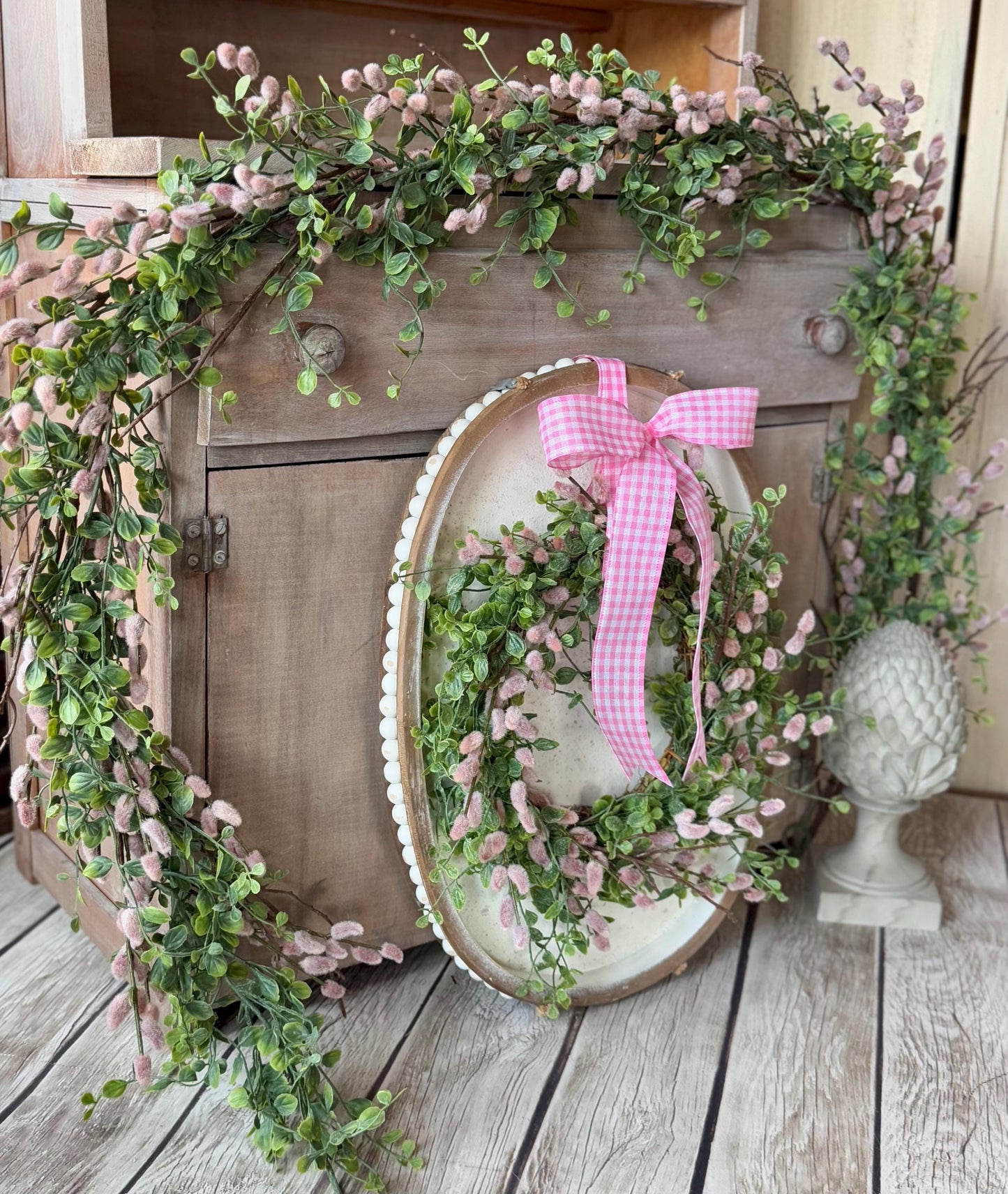 NEW 2025 Pink Pussy Willow Wreath, Pink Candle Wreath, Valentines Day Wreath, Pink Mothers Day Gift, Window Wreath, Mini Wreath