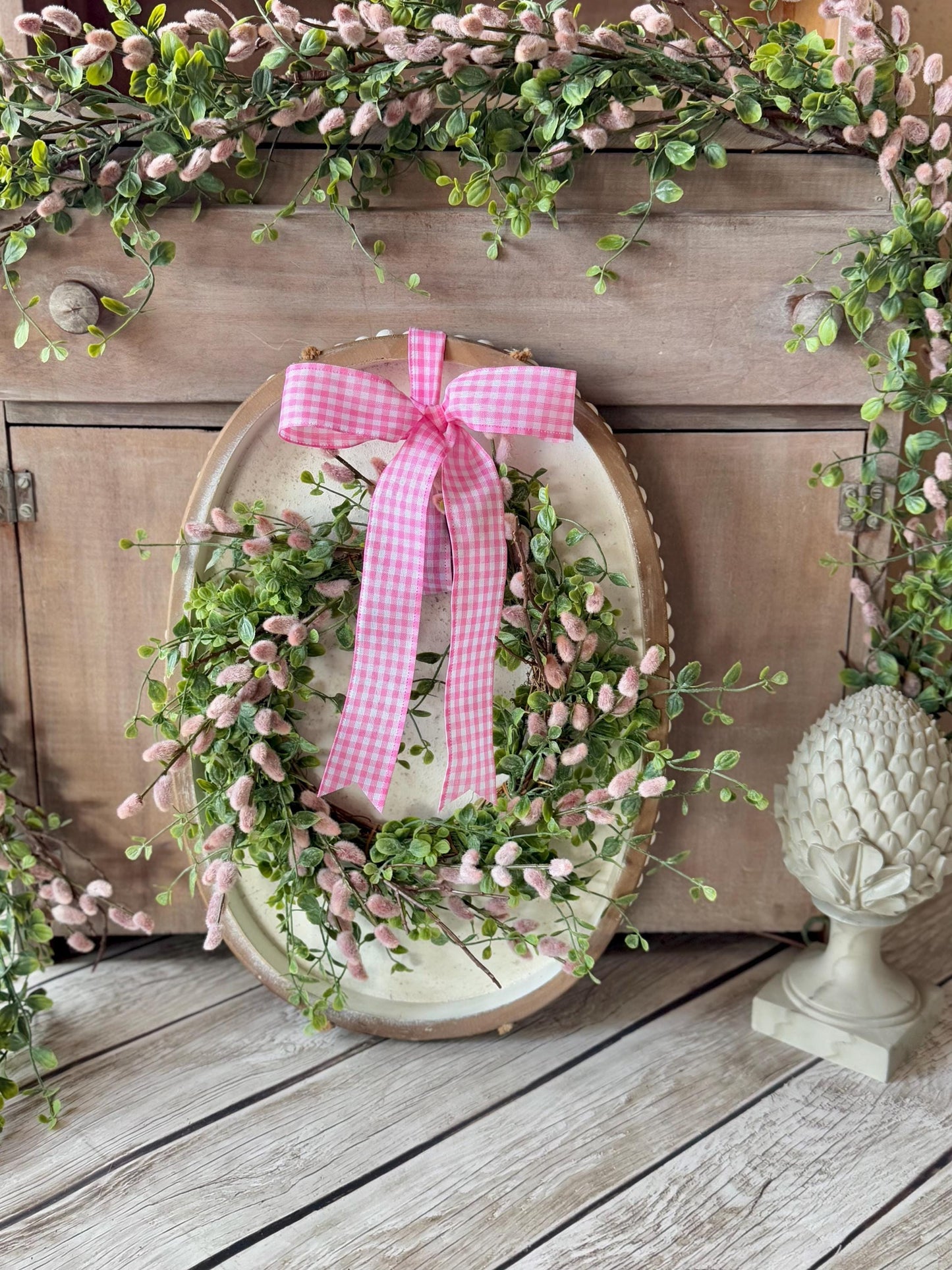 NEW 2025 Pink Pussy Willow Wreath, Pink Valentines Day Wreath, Pink Mothers Day Gift, Window Wreath, Mini Wreath, Pink Candle Wreath