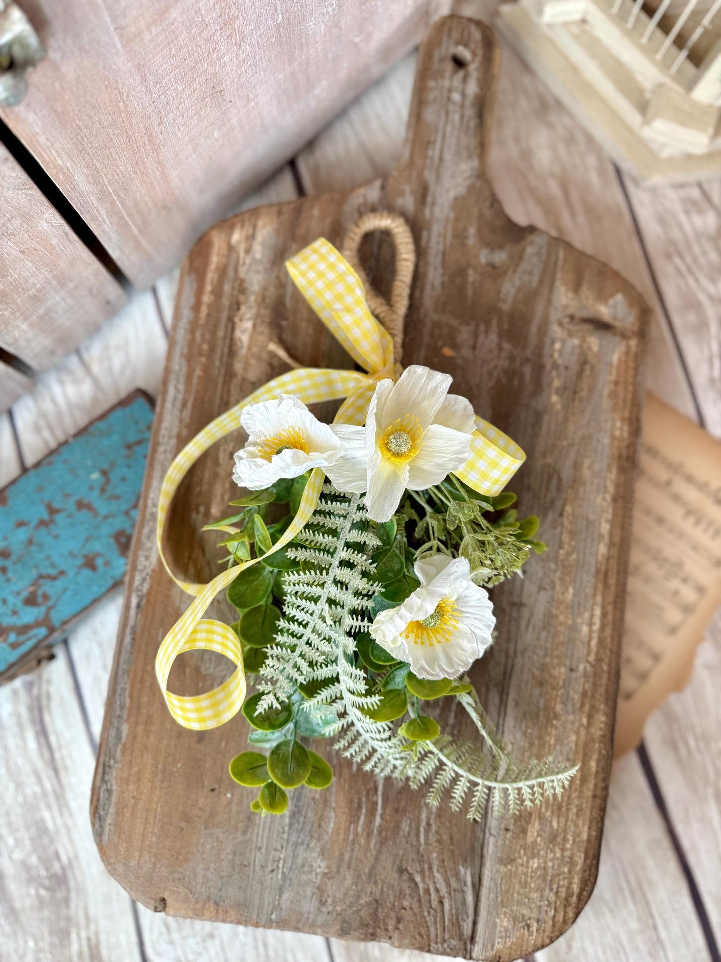 NEW 2025! White Poppy Greenery Swag Wreath, Spring Mini Swag, Yellow Poppy, Mothers Day Swag, Wildflower Decor
