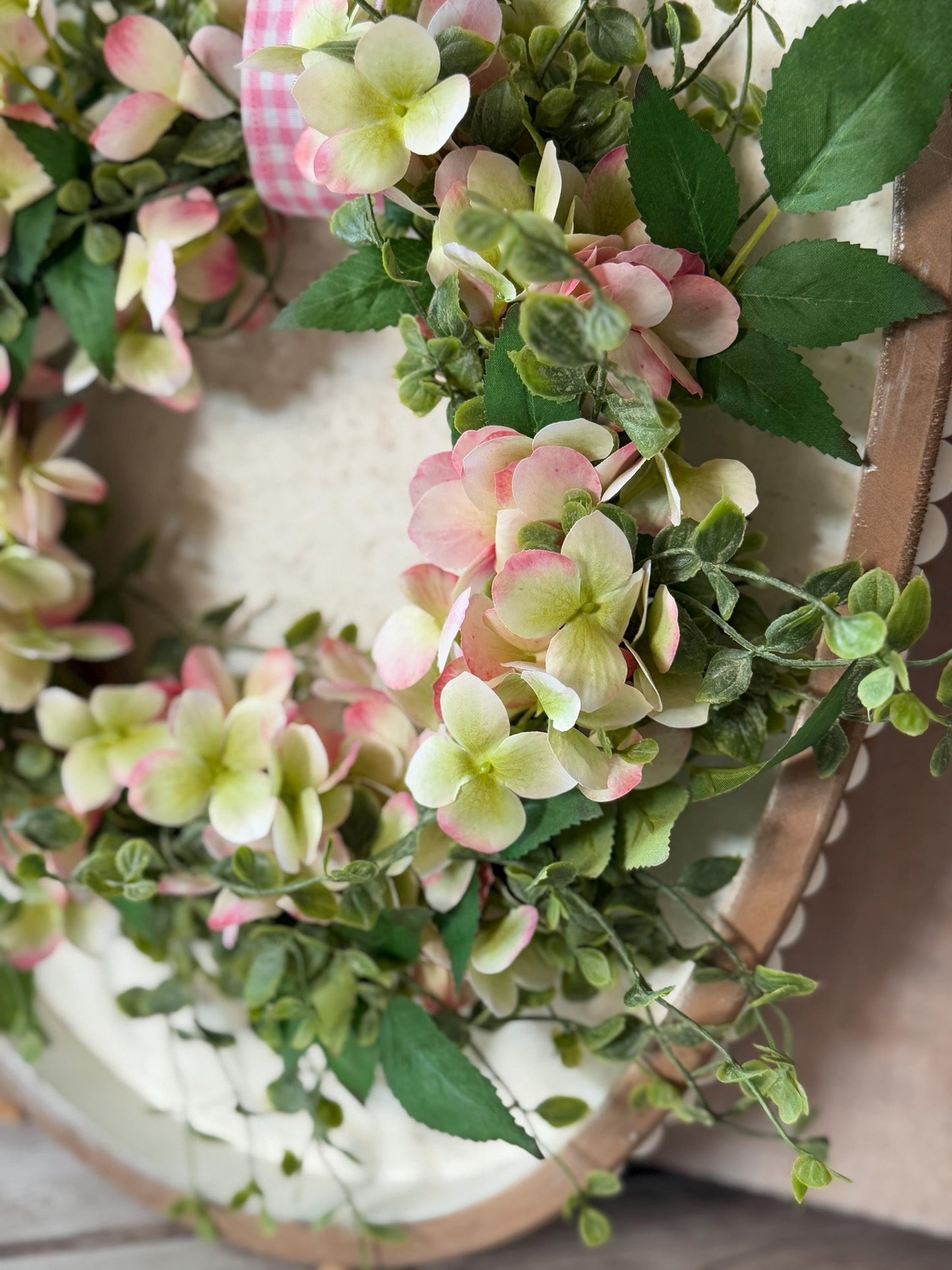 Pink Hydrangea Candle Wreath, Window Wreath, Kitchen Cabinets Wreath, Pink Hydrangea Decor, Spring Wreath Ring, Summer Candle Wreath