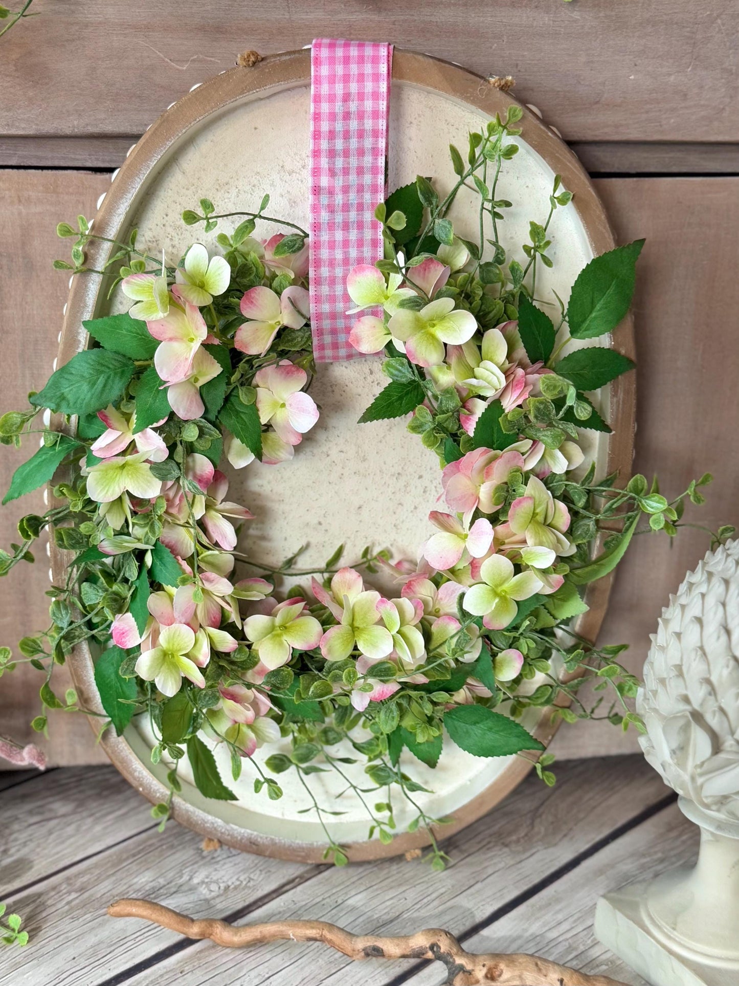 Pink Hydrangea Candle Wreath, Window Wreath, Kitchen Cabinets Wreath, Pink Hydrangea Decor, Spring Wreath Ring, Summer Candle Wreath