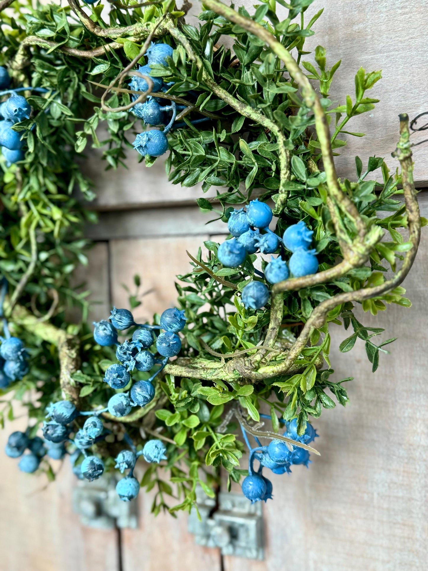 Blueberry and Boxwood Wreath, Farmhouse Berry Boxwood Wreath, Spring Summer Decor, Kitchen Cabinets, Camper Decor, Blue Kitchen, Blue Wreath