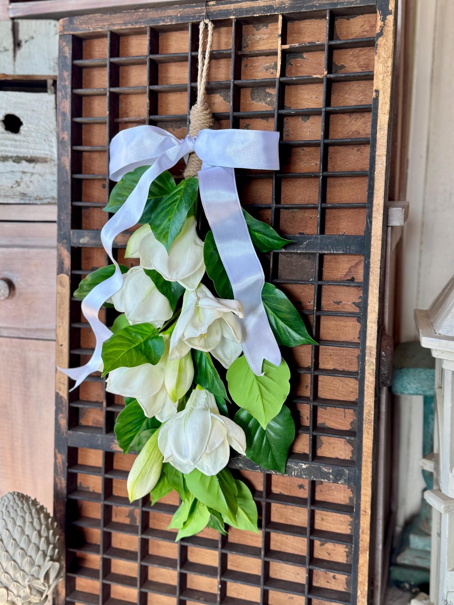 NEW 2025! White Easter Lily Swag Wreath, Easter Door Swag, Church Door Wreath, Spring Summer Teardrop Swag, White Wedding Pew Decor