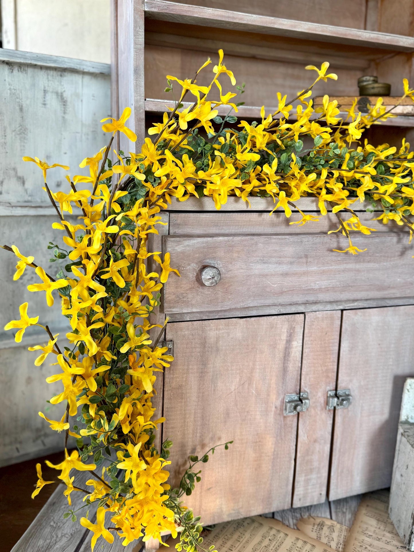 NEW 2025! Yellow Forsythia Garland, Spring Floral Garland, Summer Garland for Fireplace, Mantle Garland Decor, Mothers Day Gift