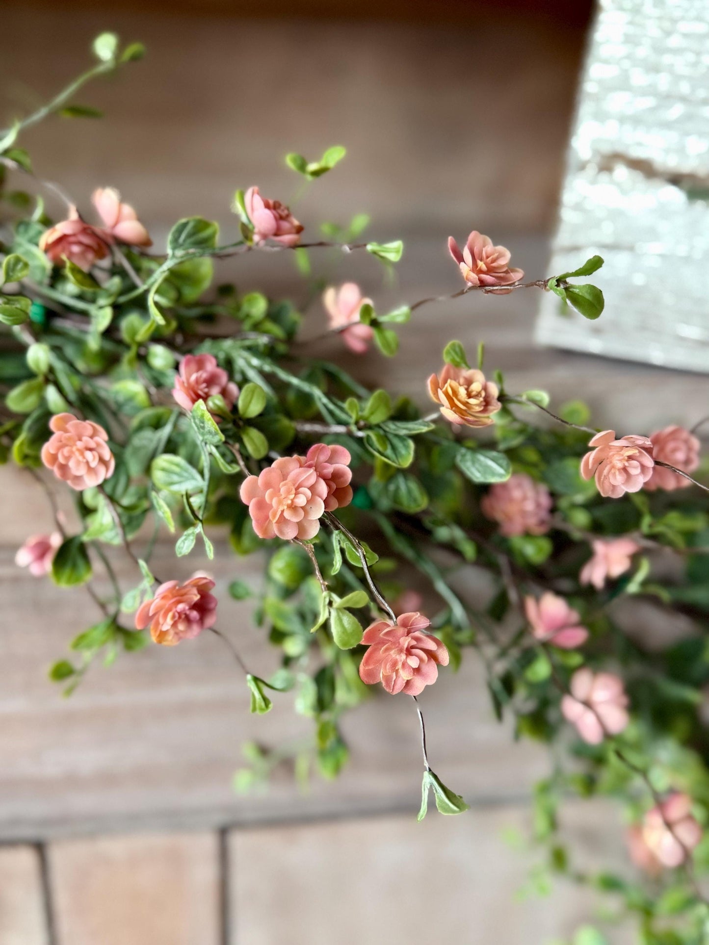 Pink Vine Garland, Spring Floral Garland, Summer Garland for Fireplace, Mantle Garland Decor, Mothers Day Gift