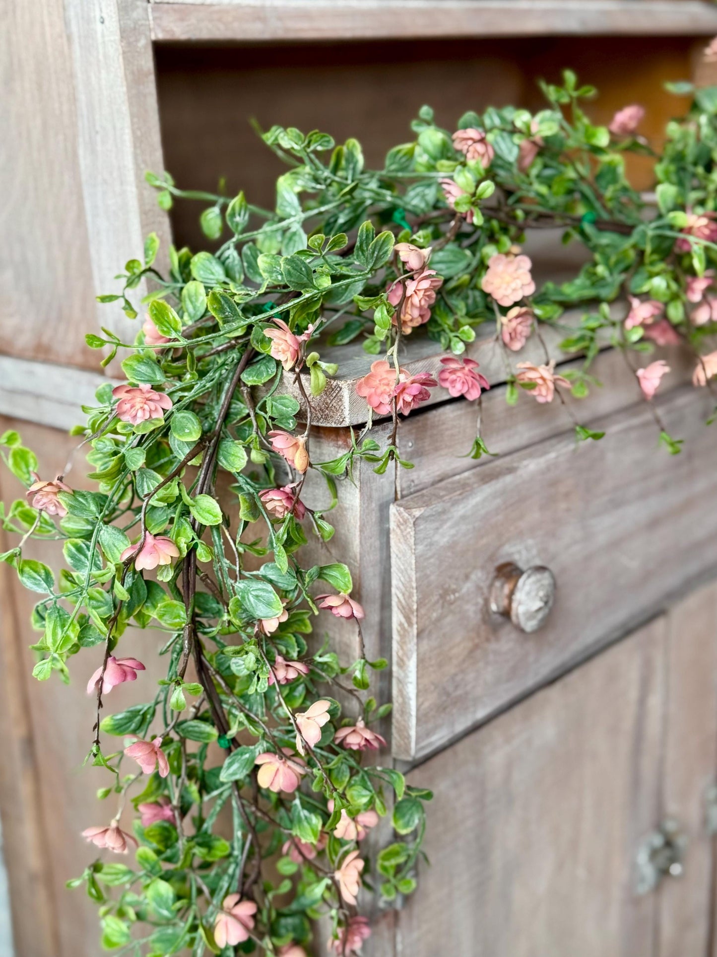 Pink Vine Garland, Spring Floral Garland, Summer Garland for Fireplace, Mantle Garland Decor, Mothers Day Gift