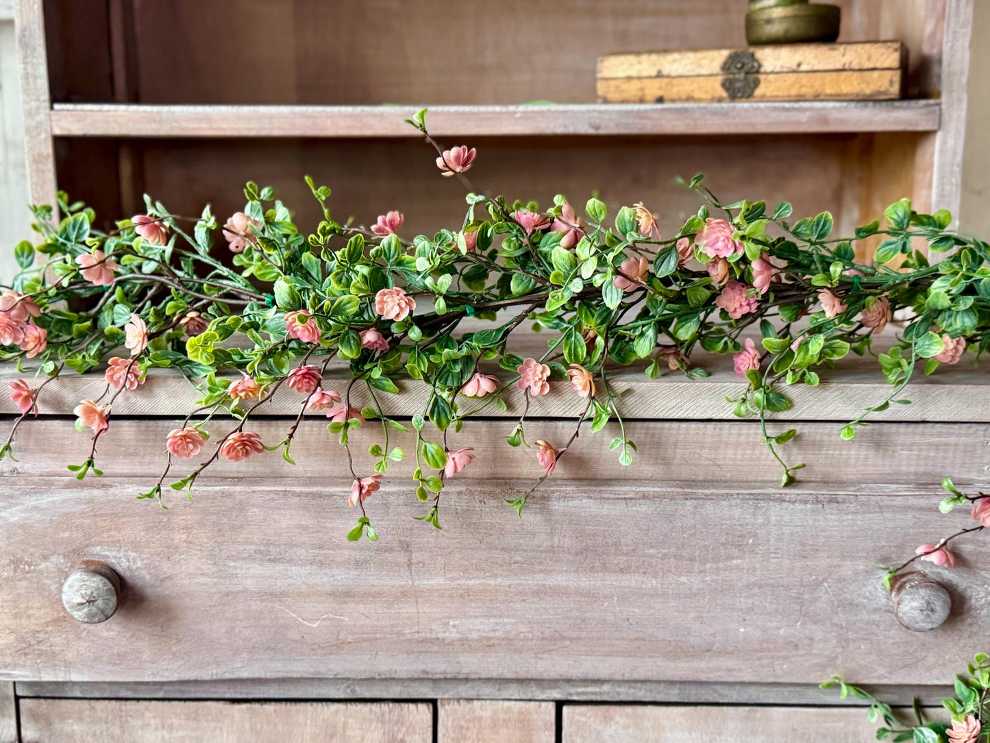 Pink Vine Garland, Spring Floral Garland, Summer Garland for Fireplace, Mantle Garland Decor, Mothers Day Gift