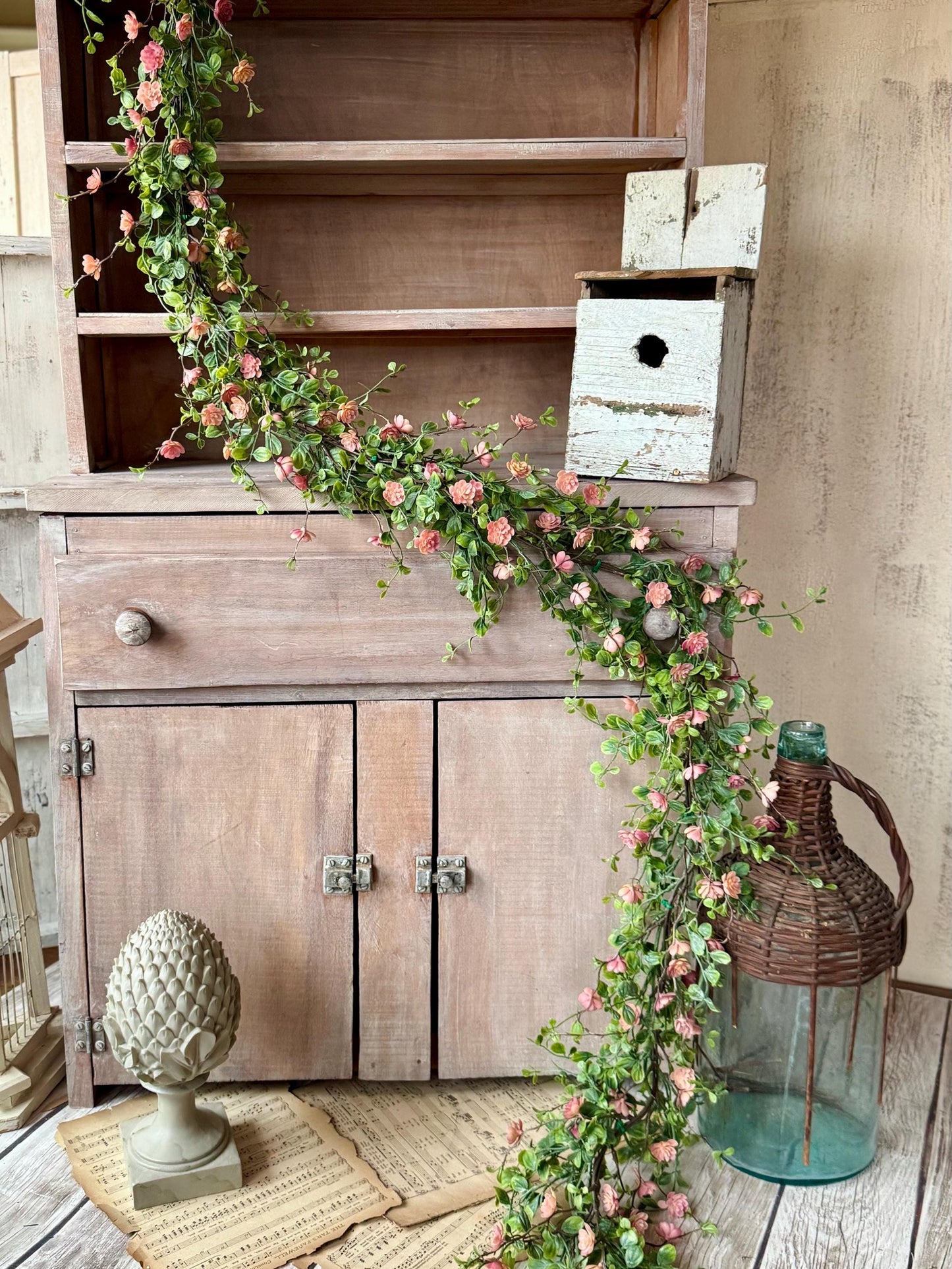 Pink Vine Garland, Spring Floral Garland, Summer Garland for Fireplace, Mantle Garland Decor, Mothers Day Gift