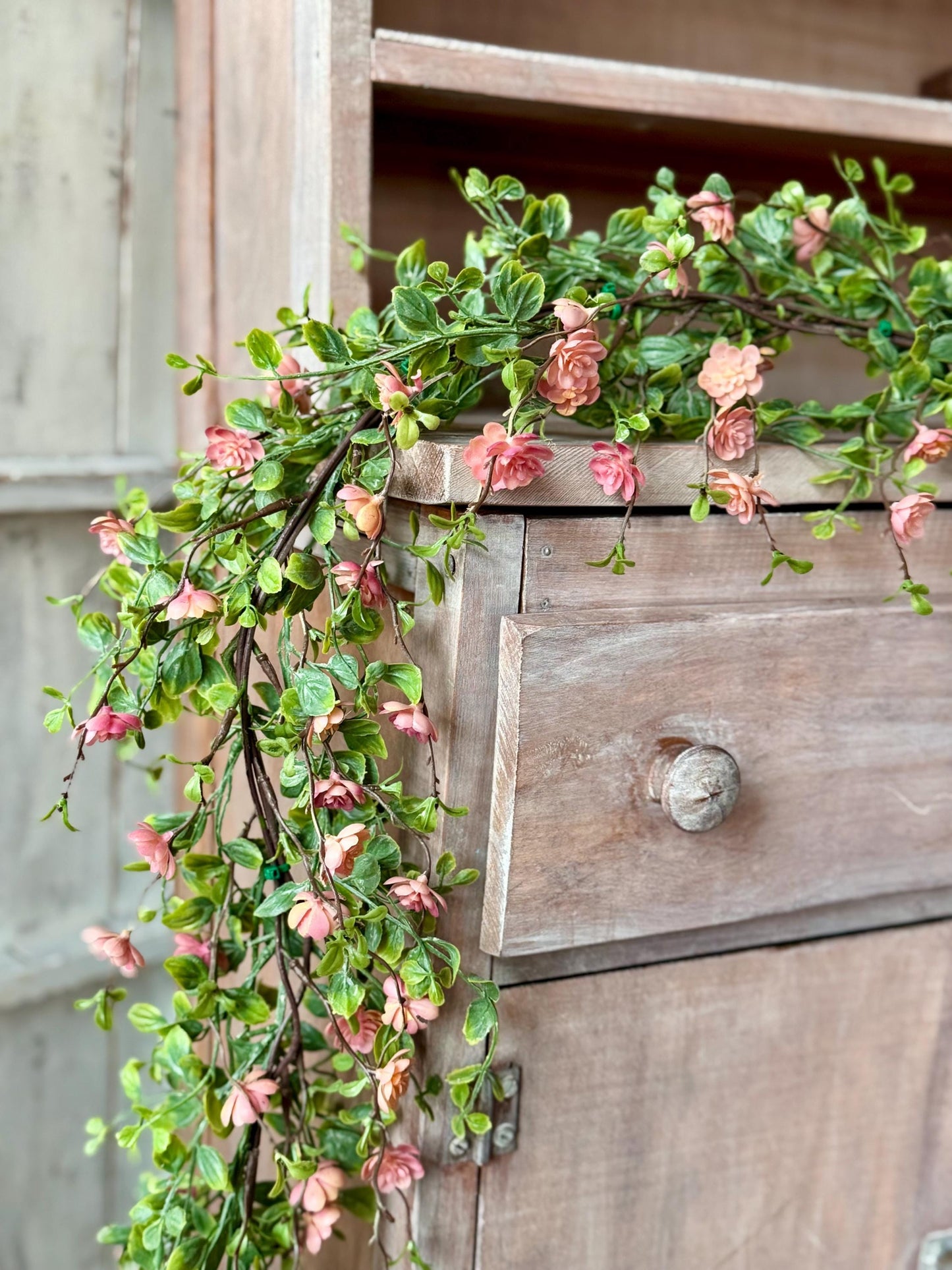 Pink Vine Garland, Spring Floral Garland, Summer Garland for Fireplace, Mantle Garland Decor, Mothers Day Gift