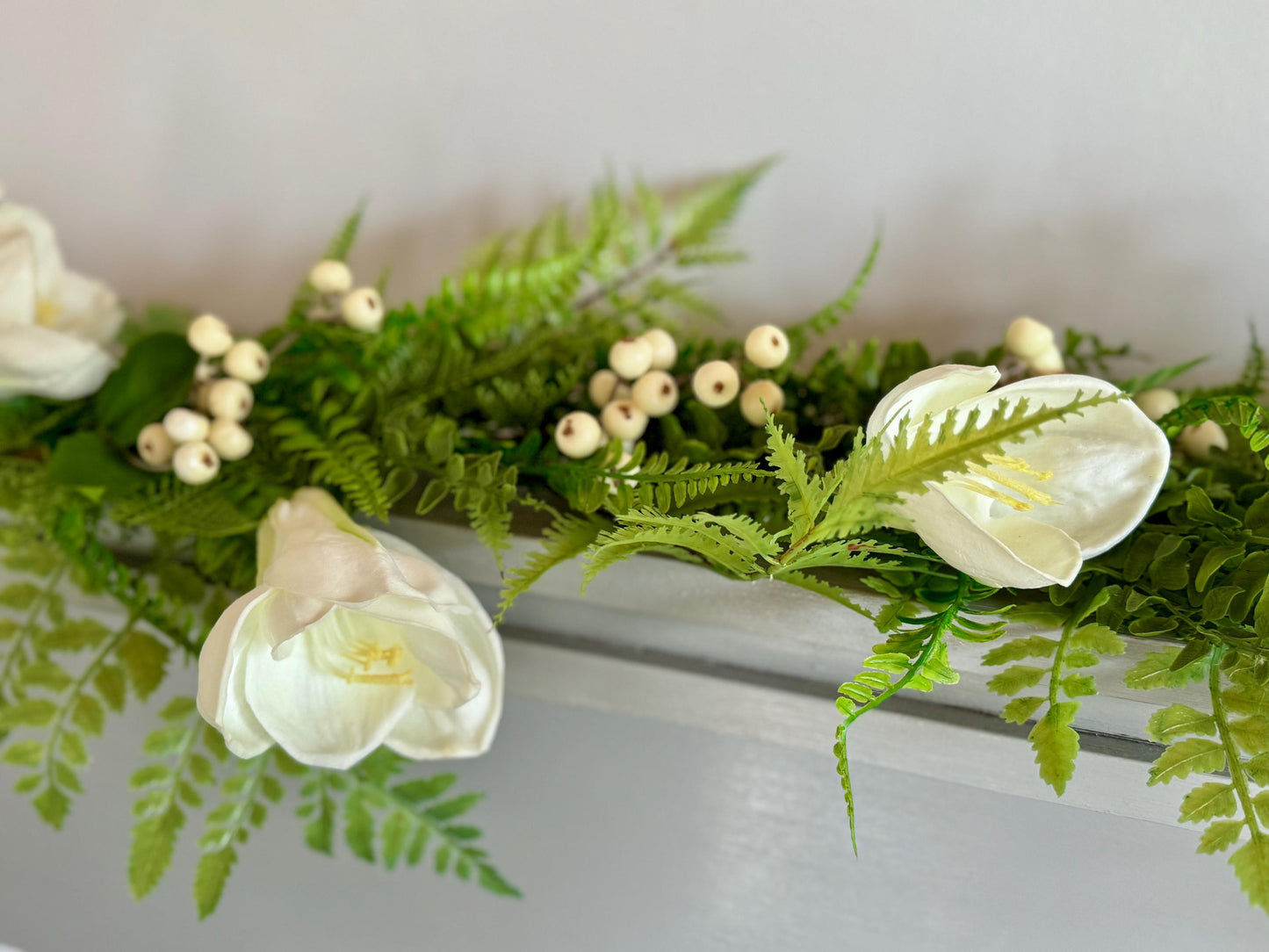 Fern Garland, White Easter Lily Garland, Summer Garland, Spring Garland, Greenery Garland, Wedding Garland