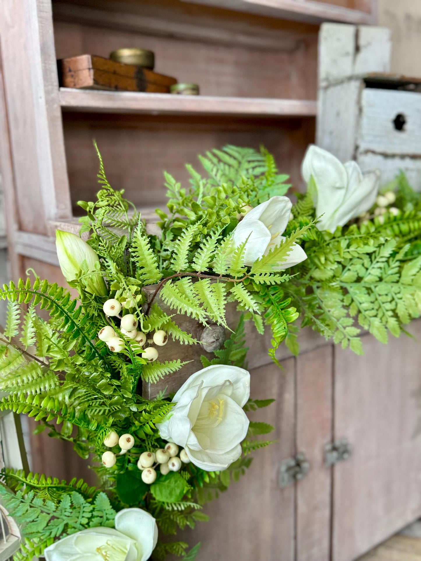 Fern Garland, White Easter Lily Garland, Summer Garland, Spring Garland, Greenery Garland, Wedding Garland