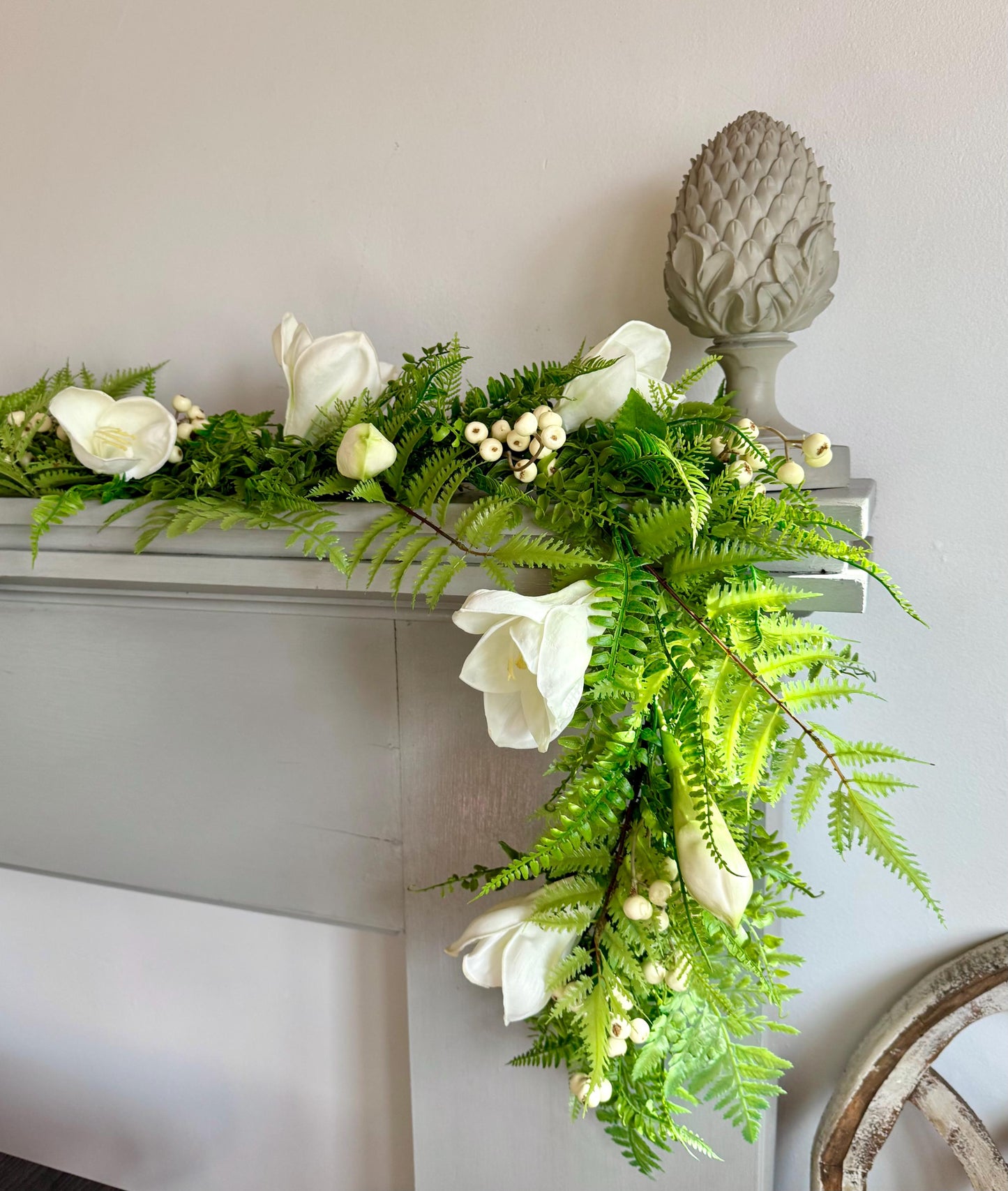 Fern Garland, White Easter Lily Garland, Summer Garland, Spring Garland, Greenery Garland, Wedding Garland