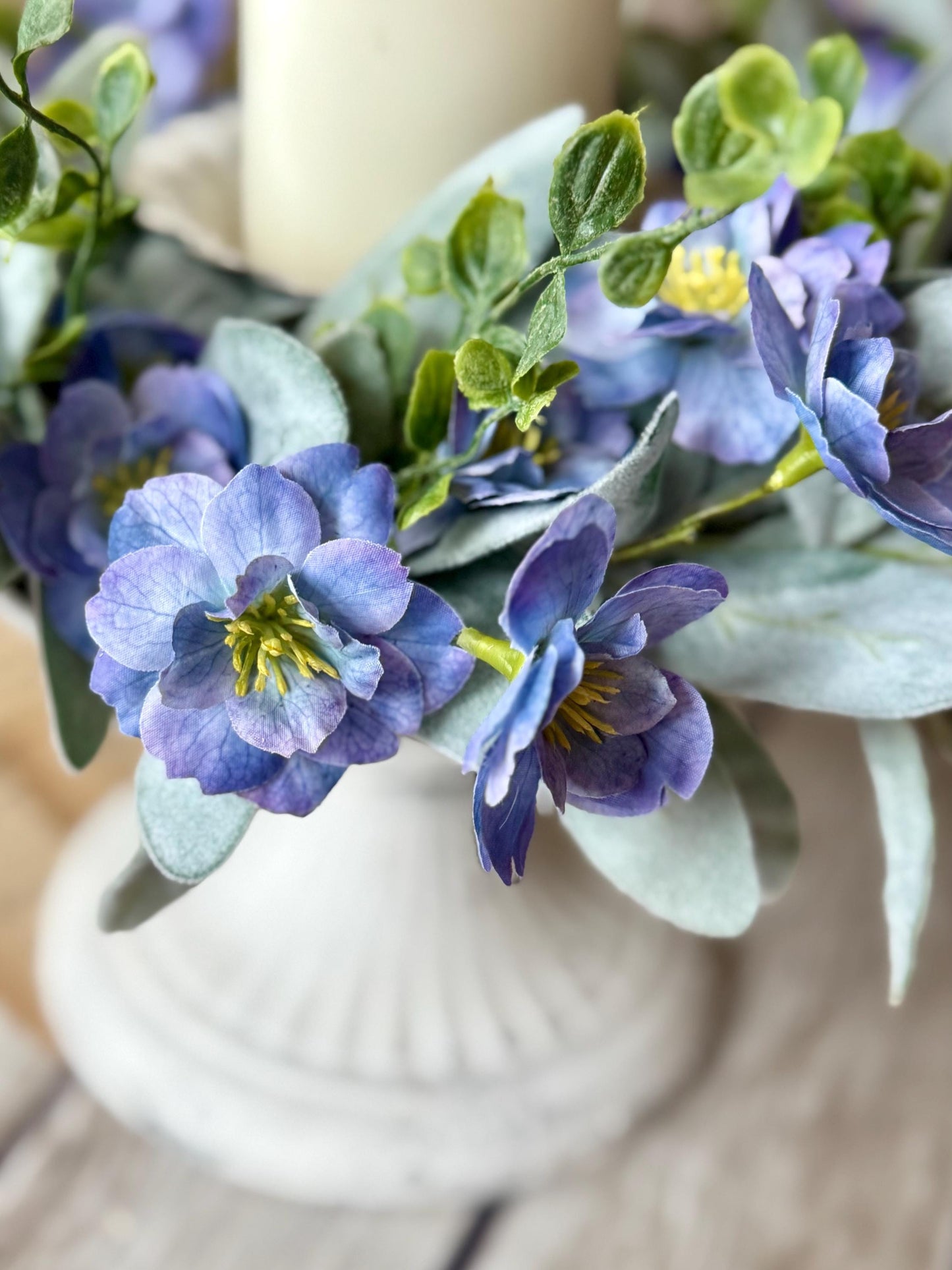 Blue Violet Easter Wreath, Blue Farmhouse Candle Wreath, Window Wreath, Kitchen Cabinets Wreath, Purple Easter Wreath Decor