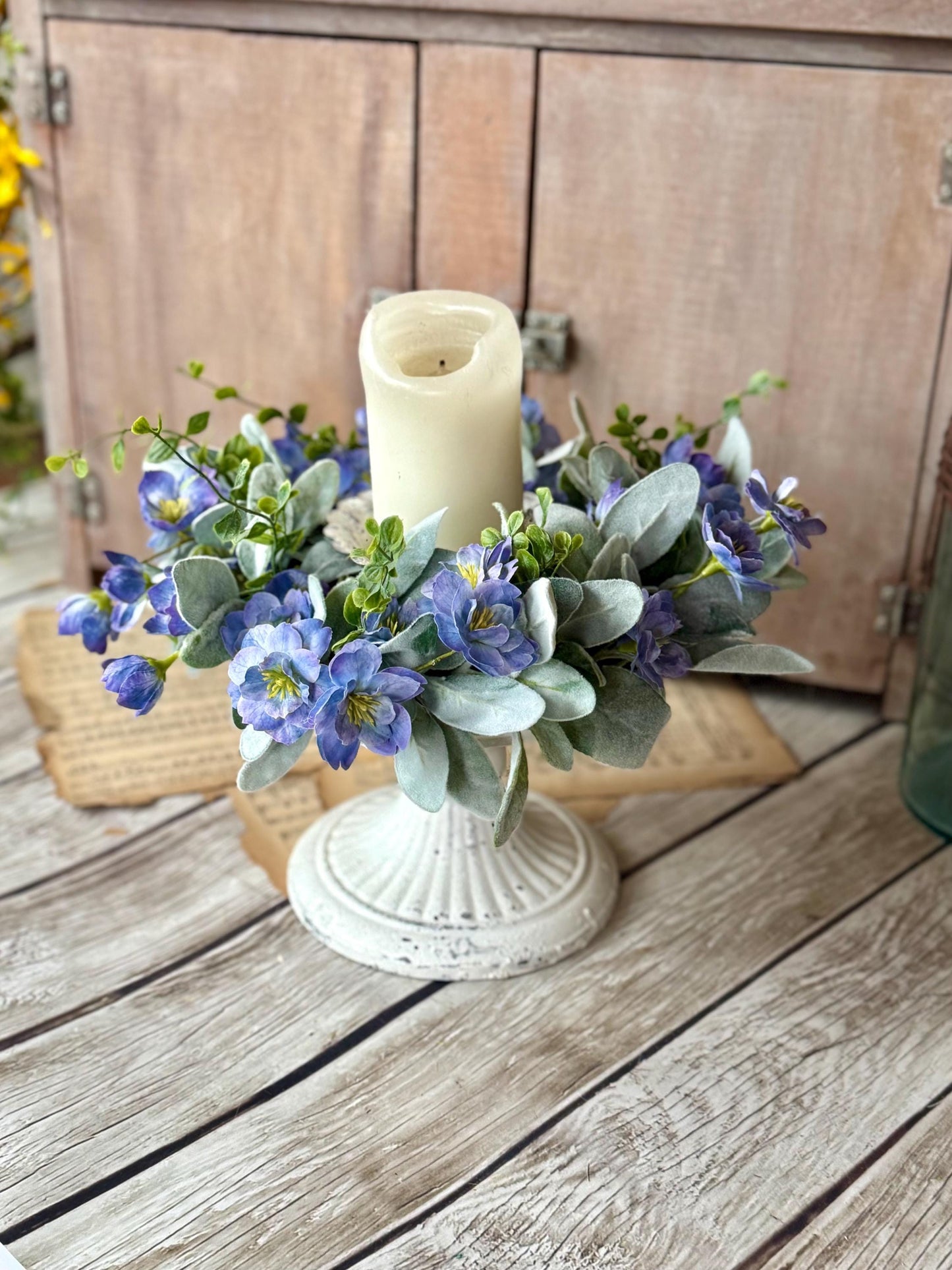 Blue Violet Easter Wreath, Blue Farmhouse Candle Wreath, Window Wreath, Kitchen Cabinets Wreath, Purple Easter Wreath Decor