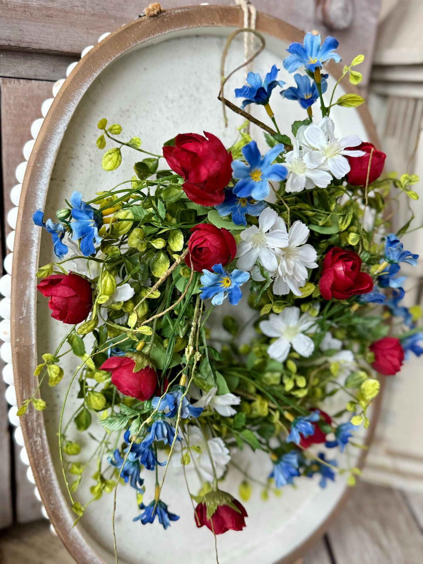 Red White Blue Flower Candle Wreath, Patriotic Decor, Kitchen Cabinet Decor, 4th of July Decorations, Independence Day Wreath, Forth of July
