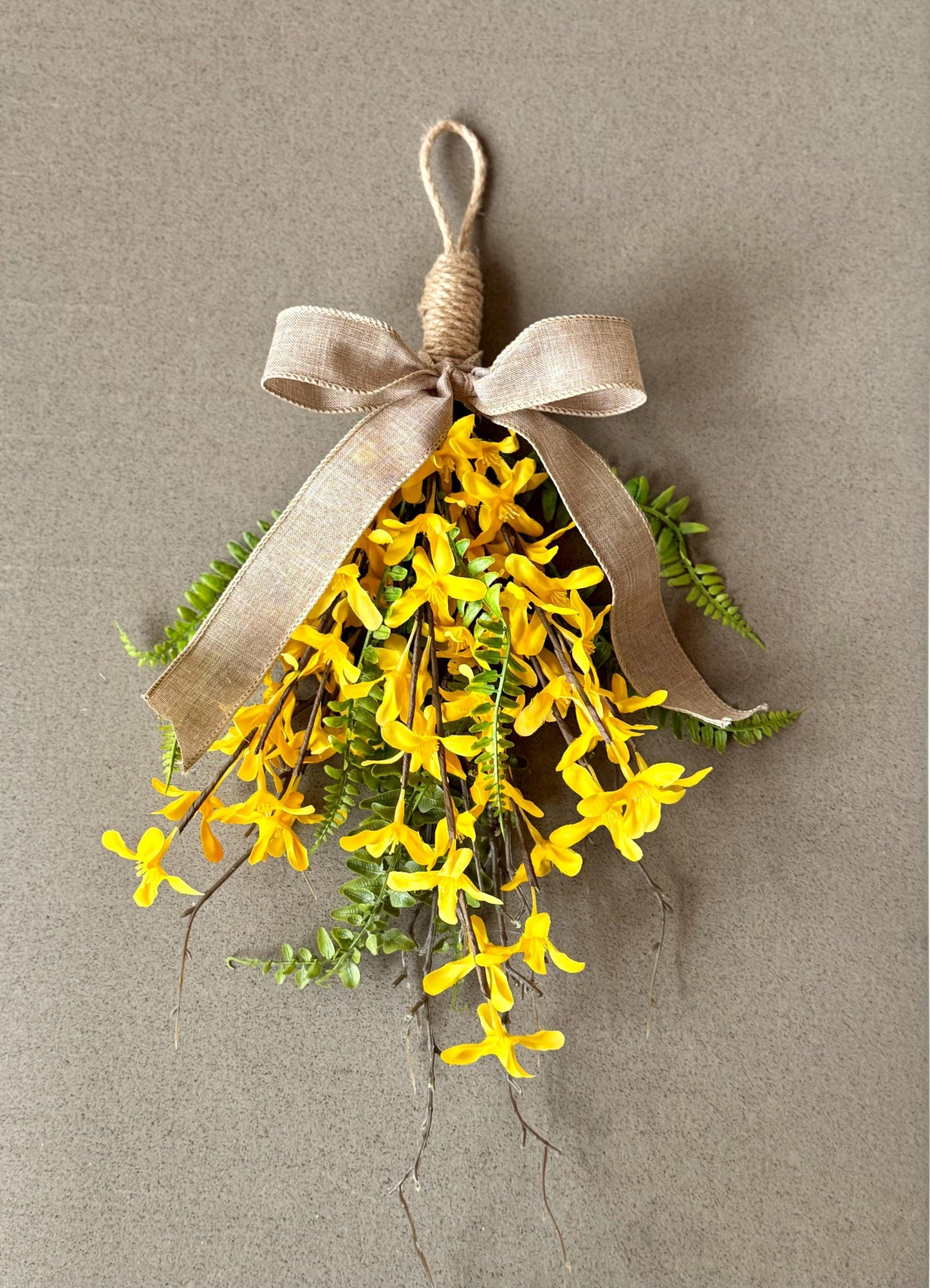NEW 2025! Mini Forsythia Swag Wreath, Yellow Spring Swag, Yellow Floral Door Swag, Fern Wreath, Mothers Day Swag, Wildflower Decor