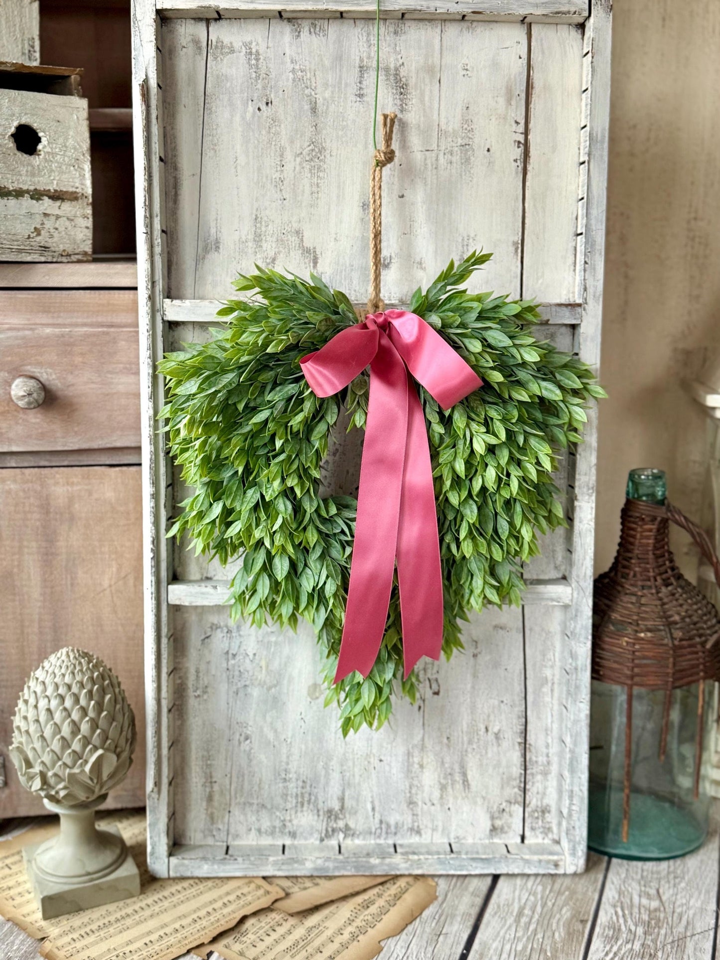 Greenery Wreath, Heart Shaped Wreath, Modern Door Wreath, Spring Wreath, Summer Wreath, Apartment Door Wreath, Nursing Home Decor