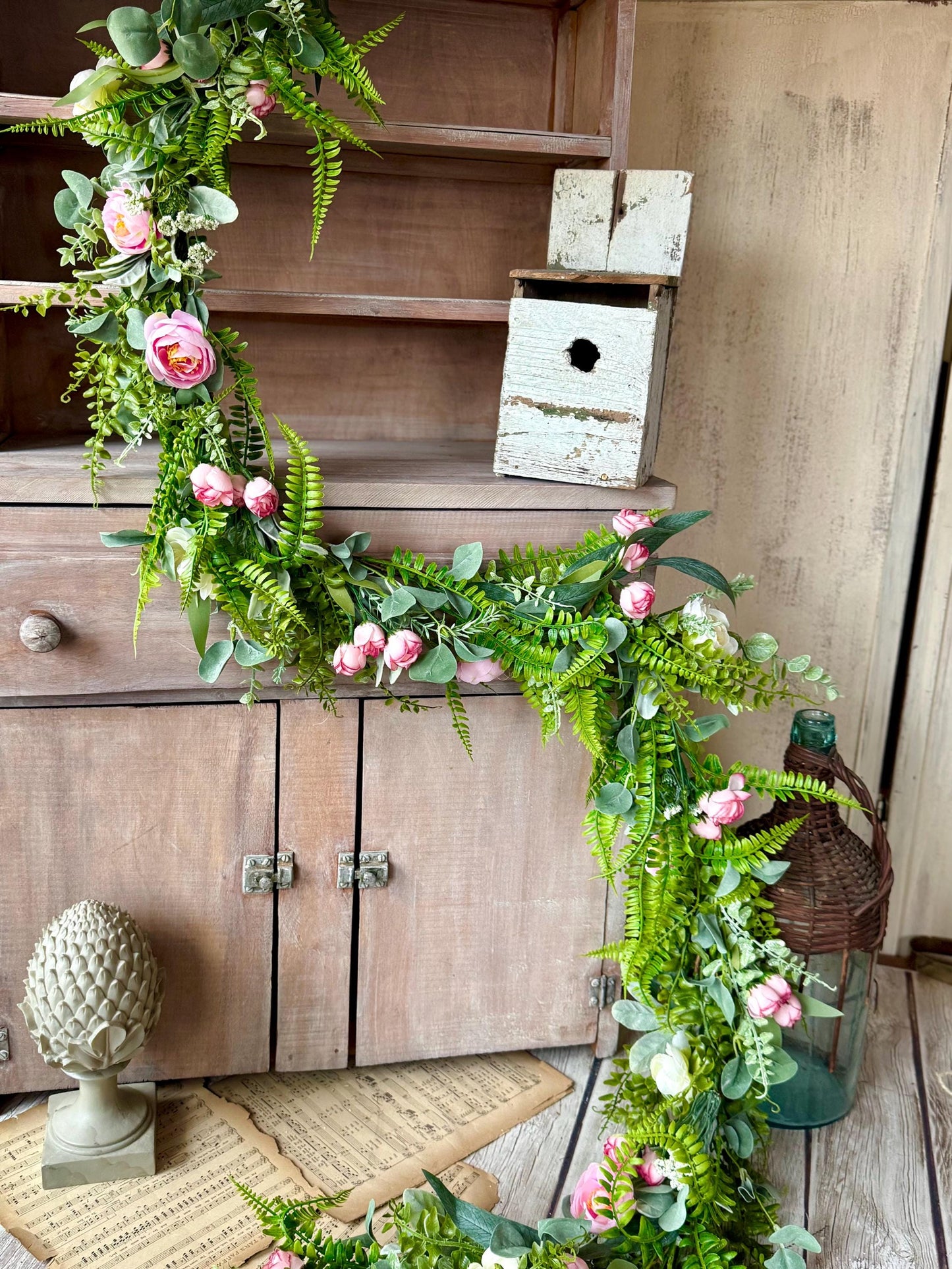 Summer Wildflower Garland, Spring Rose Garland, Summer Garland for Fireplace, Mantle Garland Decor, Wildflower Wedding Garland