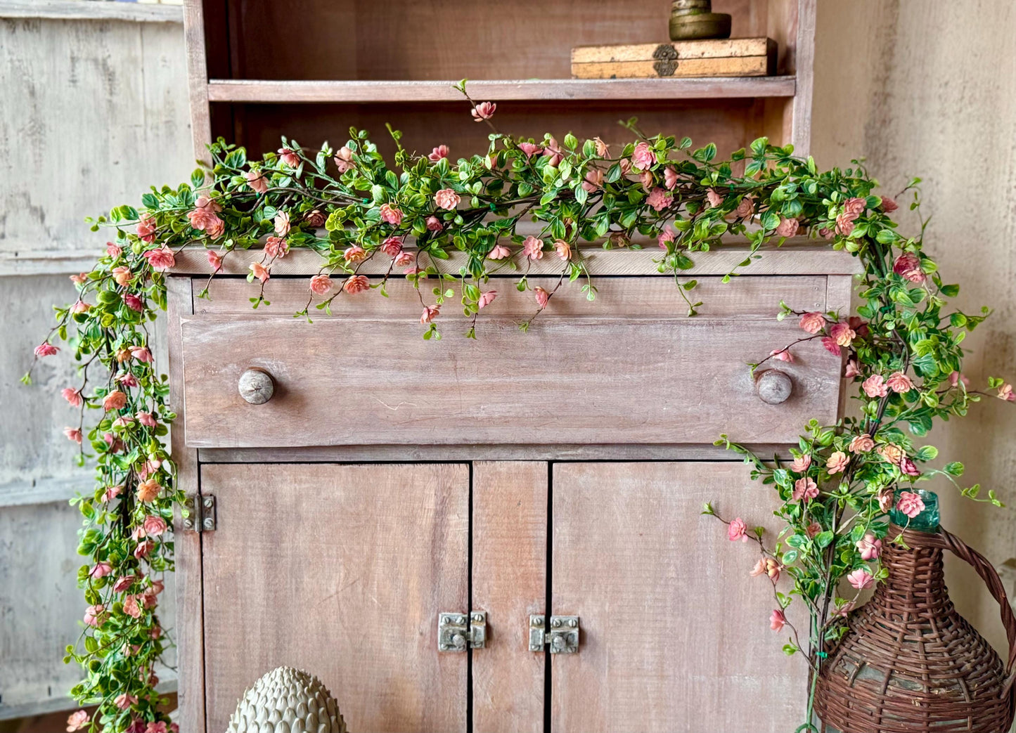 Pink Vine Garland, Spring Floral Garland, Summer Garland for Fireplace, Mantle Garland Decor, Mothers Day Gift