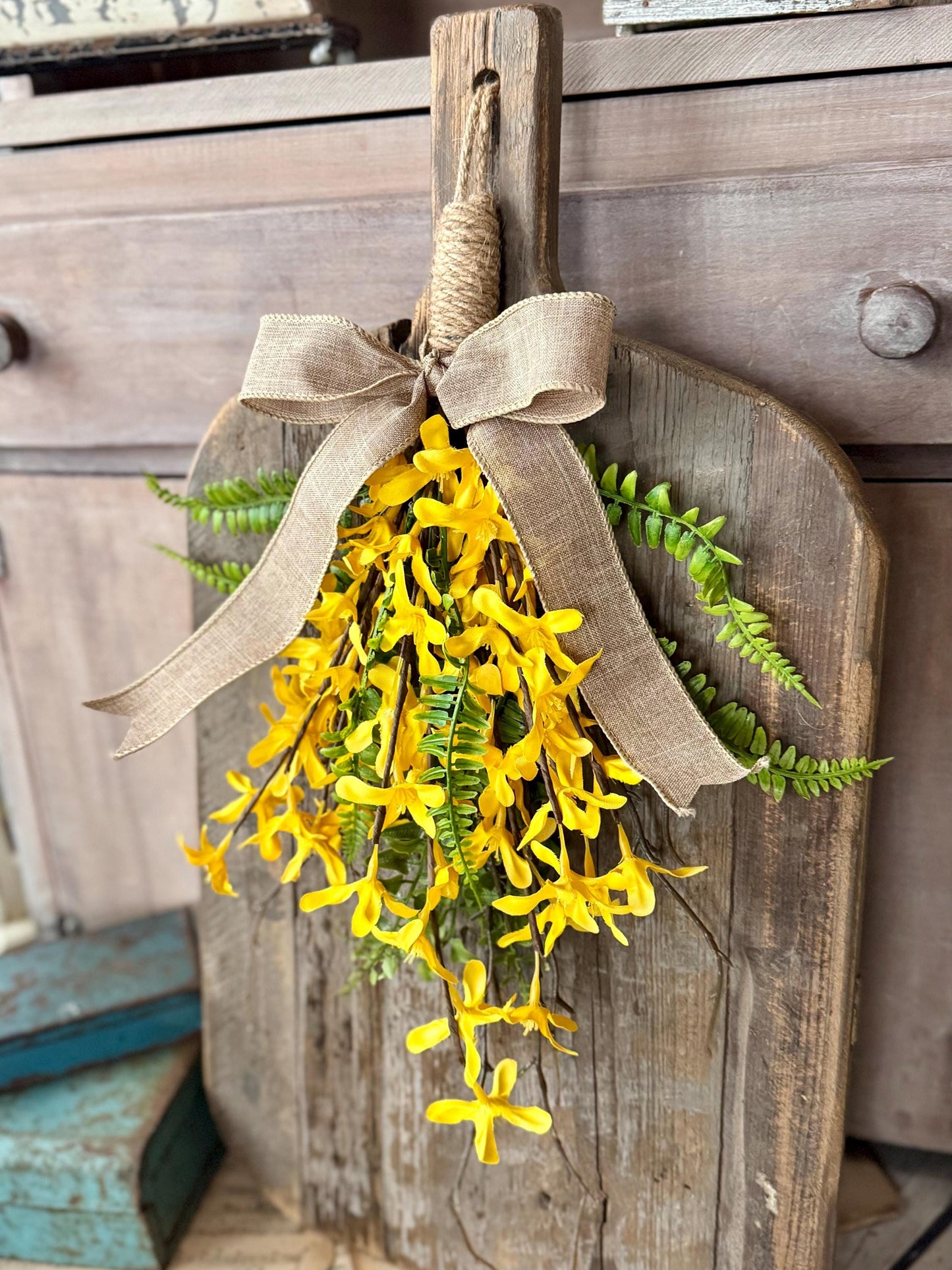 NEW 2025! Mini Forsythia Swag Wreath, Yellow Spring Swag, Yellow Floral Door Swag, Fern Wreath, Mothers Day Swag, Wildflower Decor