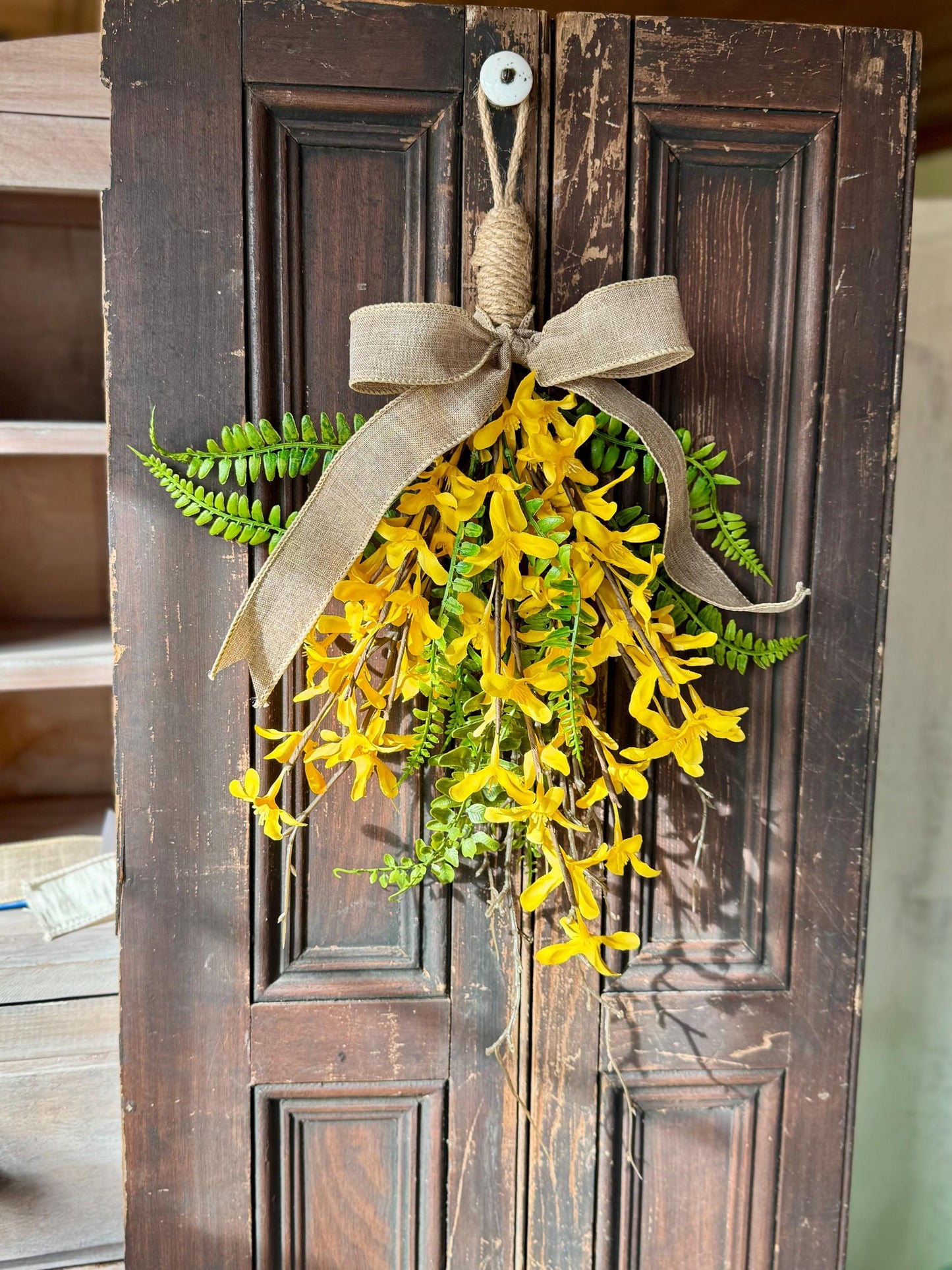 NEW 2025! Mini Forsythia Swag Wreath, Yellow Spring Swag, Yellow Floral Door Swag, Fern Wreath, Mothers Day Swag, Wildflower Decor