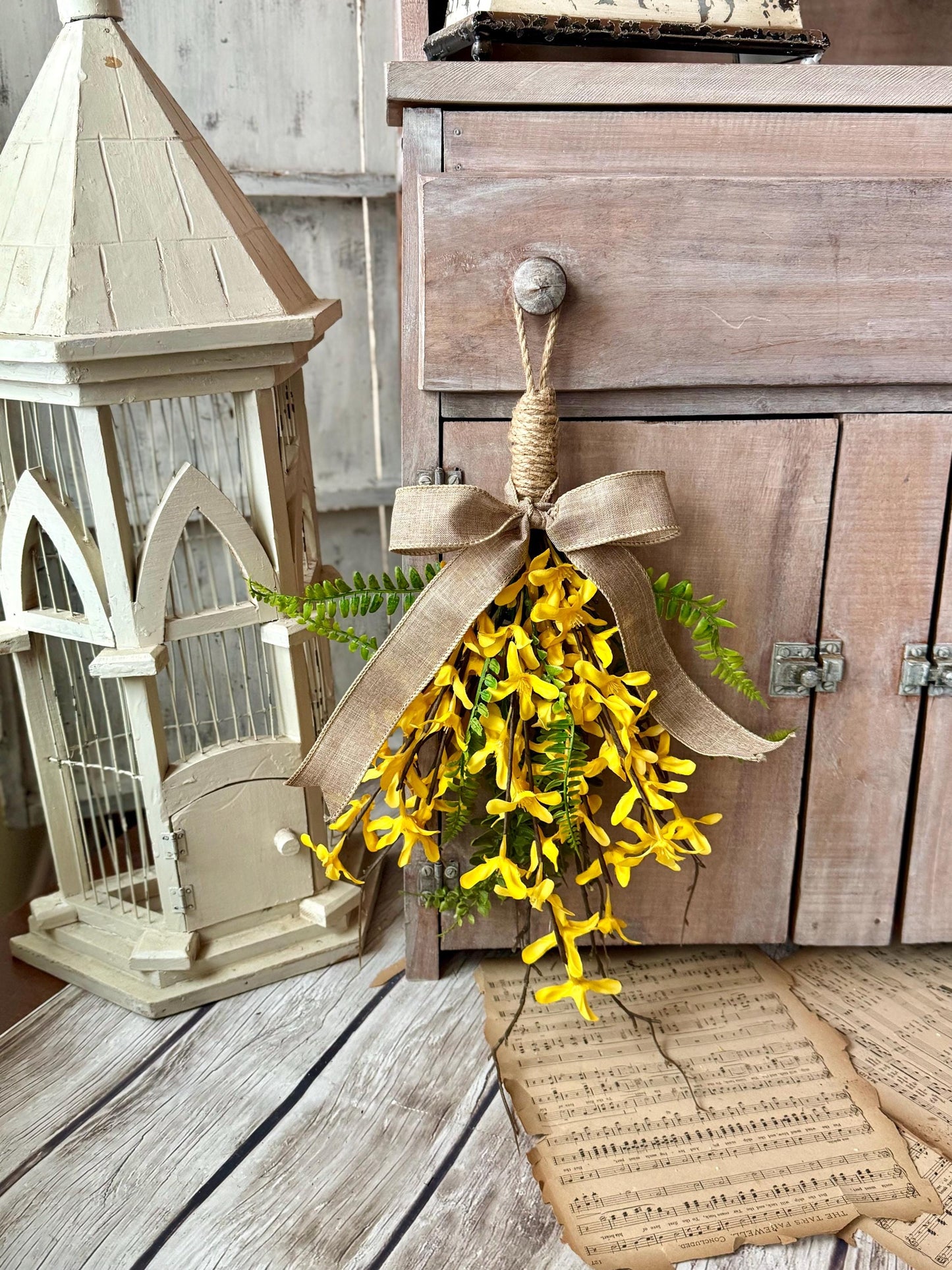 NEW 2025! Mini Forsythia Swag Wreath, Yellow Spring Swag, Yellow Floral Door Swag, Fern Wreath, Mothers Day Swag, Wildflower Decor