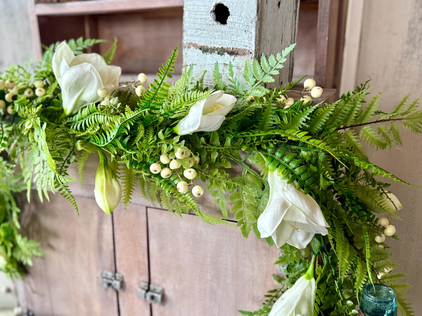 Fern Garland, White Easter Lily Garland, Summer Garland, Spring Garland, Greenery Garland, Wedding Garland
