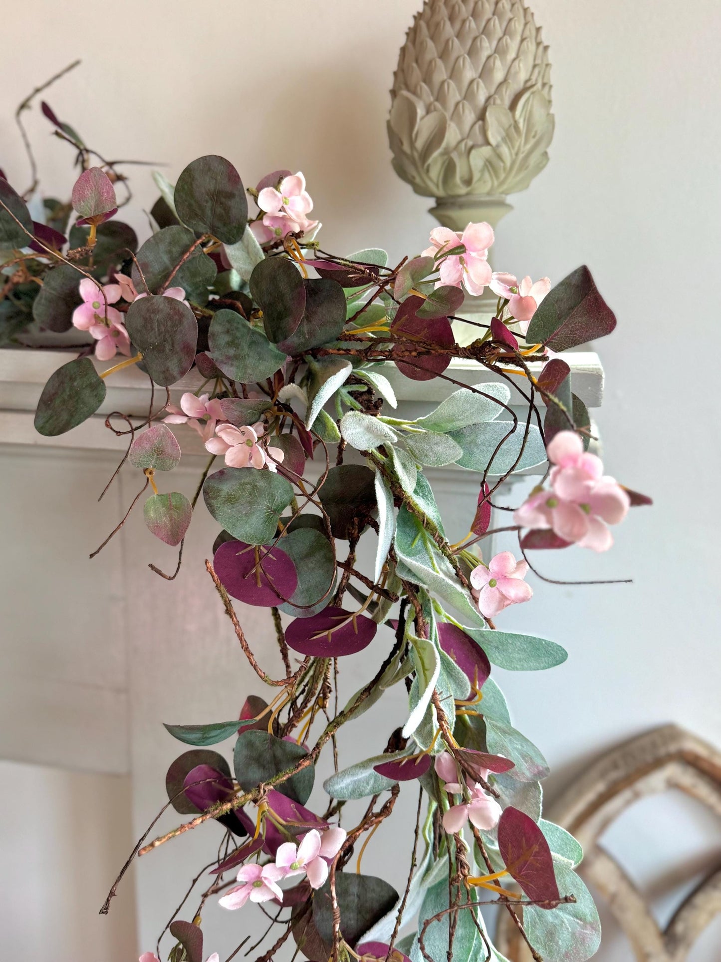 Pink Eucalyptus Garland, Purple Summer Garland, Pink Summer Garland, Pink Lambs Ear Garland, Spring Garland