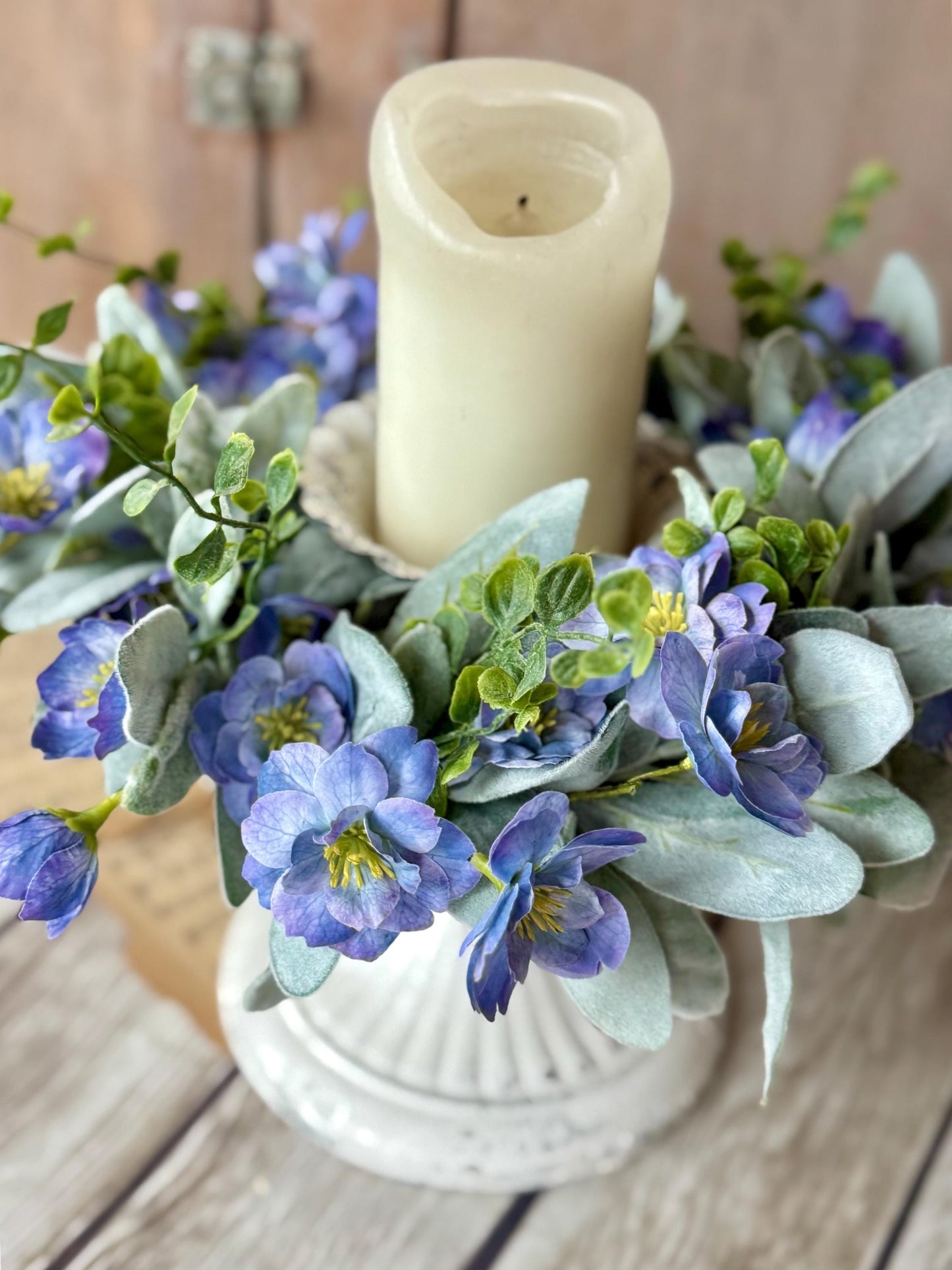 Blue Violet Easter Wreath, Blue Farmhouse Candle Wreath, Window Wreath, Kitchen Cabinets Wreath, Purple Easter Wreath Decor