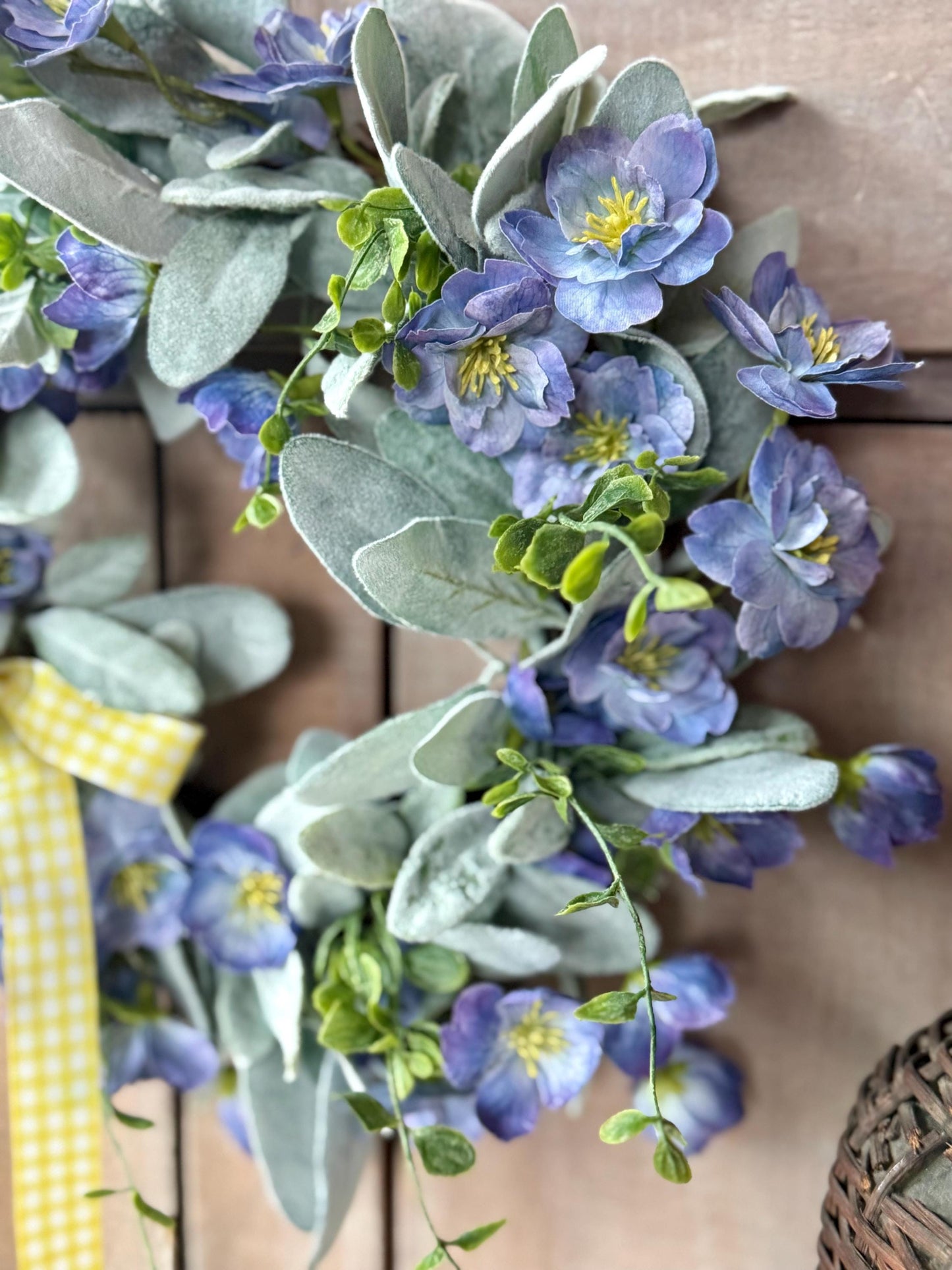 Blue Violet Easter Wreath, Blue Farmhouse Candle Wreath, Window Wreath, Kitchen Cabinets Wreath, Purple Easter Wreath Decor