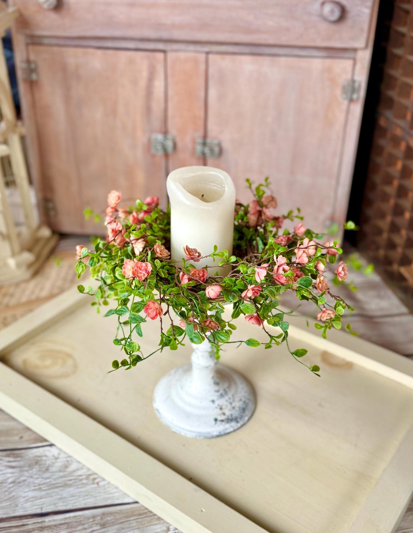 BEST SELLER Mothers Day Candle Wreath, Mothers Day GIFT, Pink Floral Candle Wreath, Summer Wreath, Spring Decor, Easter Decor